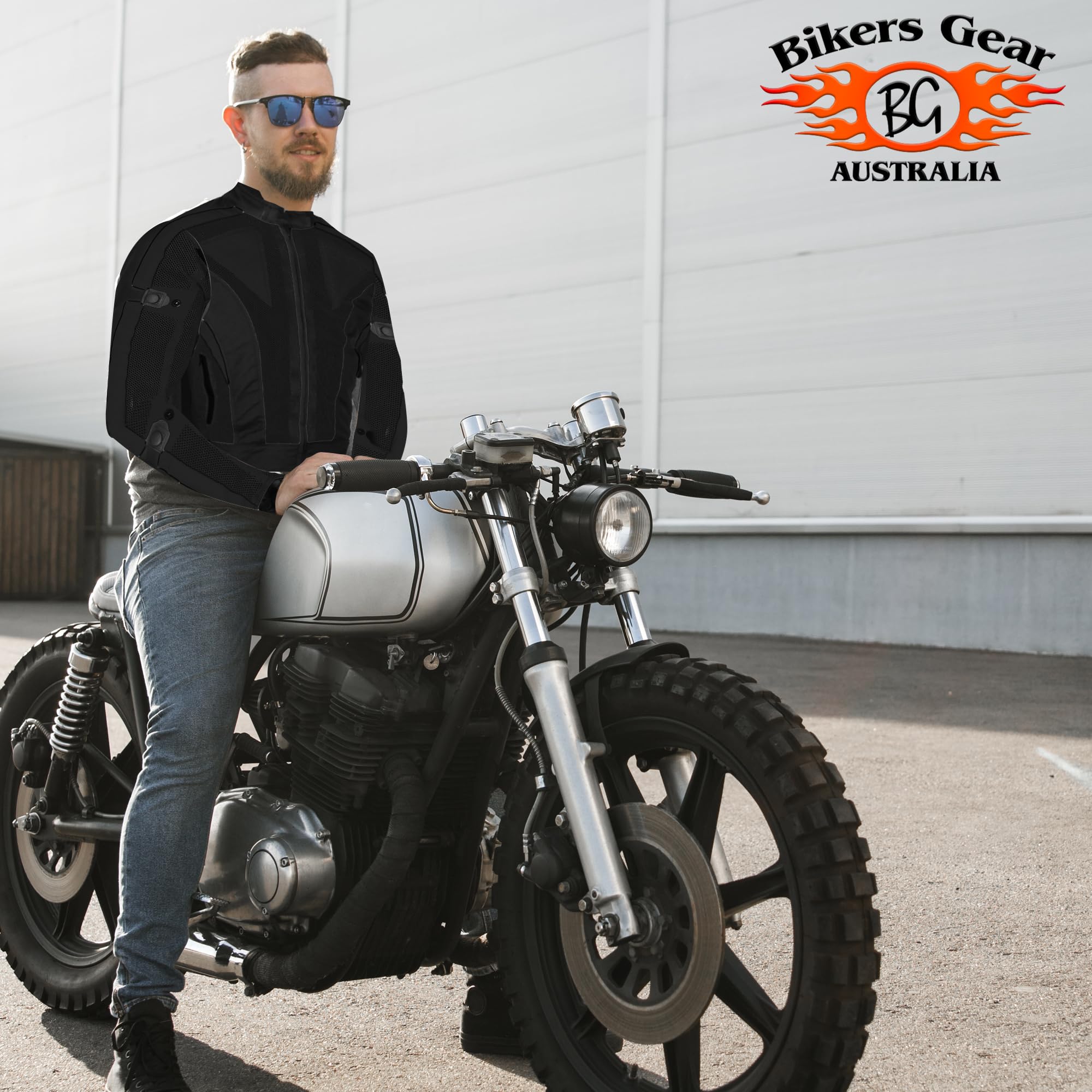 Bikers Gear Australia Chicane Lekka letnia kurtka motocyklowa z siatką Air Flow z CE 1621-1, zdejmowana, wodoodporna wkładka Cordura, czarna, rozmiar 52, EU 62, 6XL