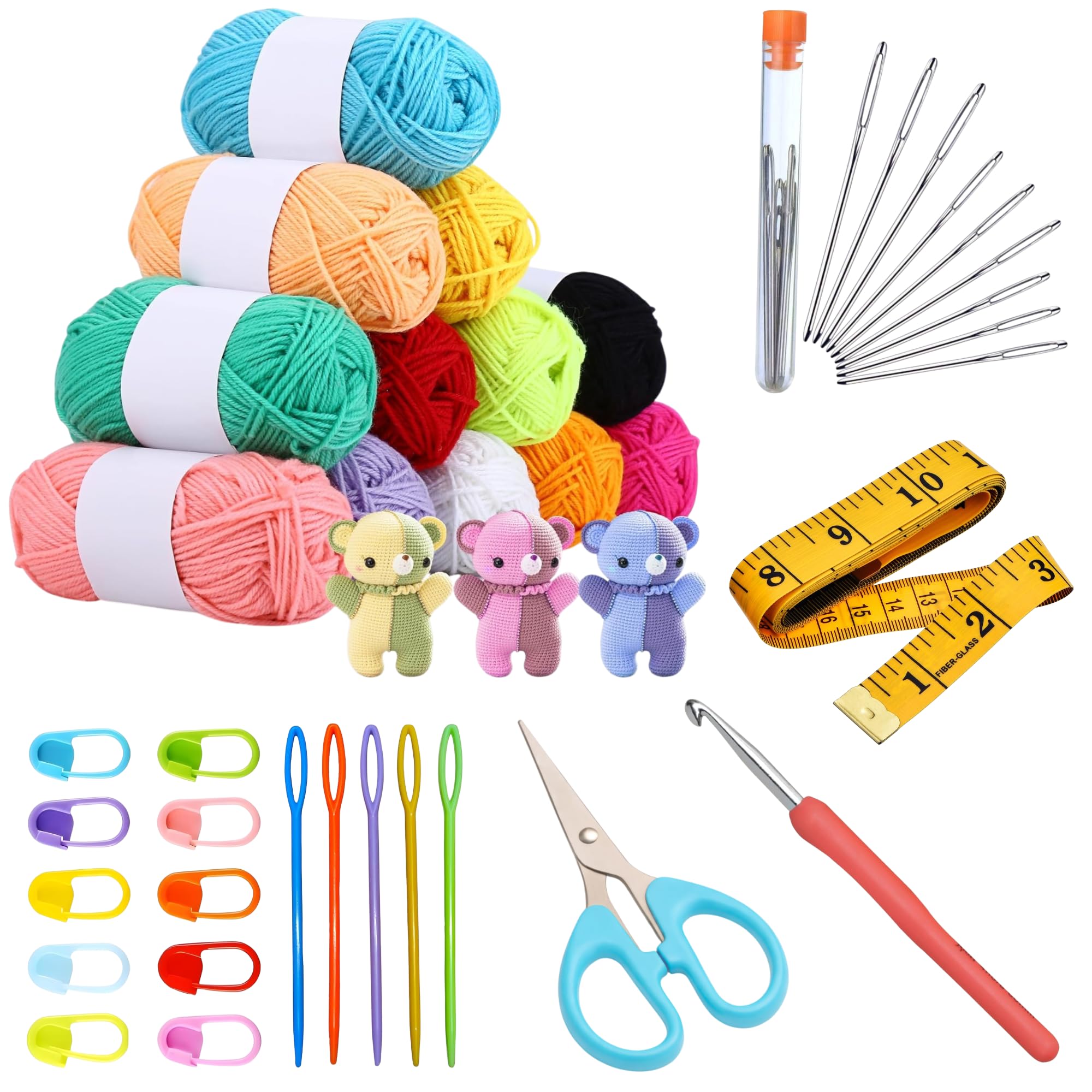Premium Crochet Kit for Beginners with Yarn Balls, Steel Needles, Crochet Hooks, Scissors, Measuring Tape, Stitch Markers, DIY Craft Set for Adults and Kids-image-13