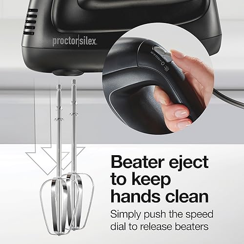 Miniatura 6 de Proctor Silex Easy Mix - Batidora de mano eléctrica de 5 velocidades con soporte para tazón, compacta y ligera, 215 vatios de potencia máxima,