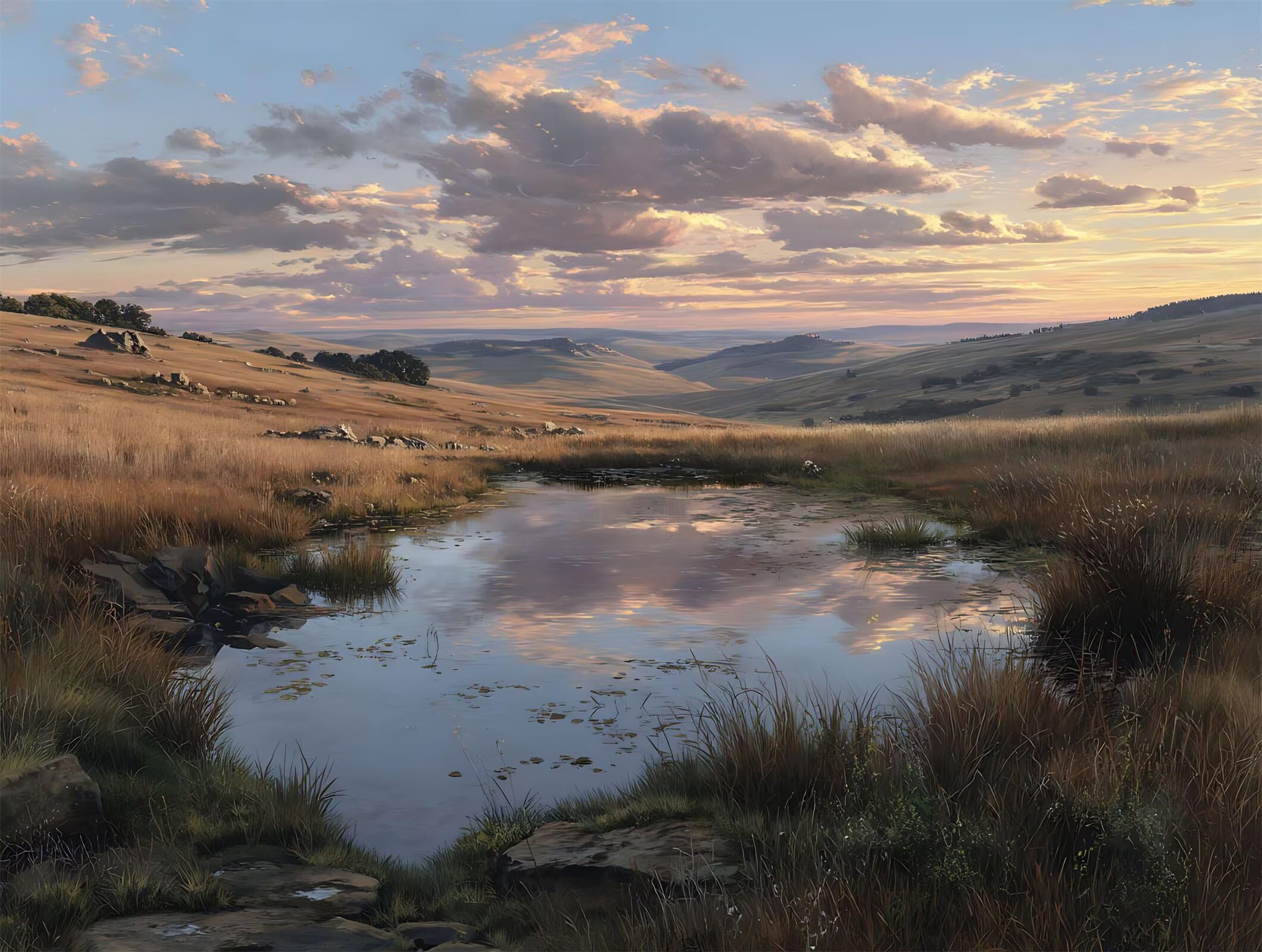 Malen Nach Zahlen Erwachsene, DIY Ölgemälde Kit Wiese See 60x80cm 0-F-22 | Paint by Numbers Mit 3 - Pinseln und Acrylfarbe Knitterfreie Leinwand Kit, als Geschenk für die Wohnraumdekoration