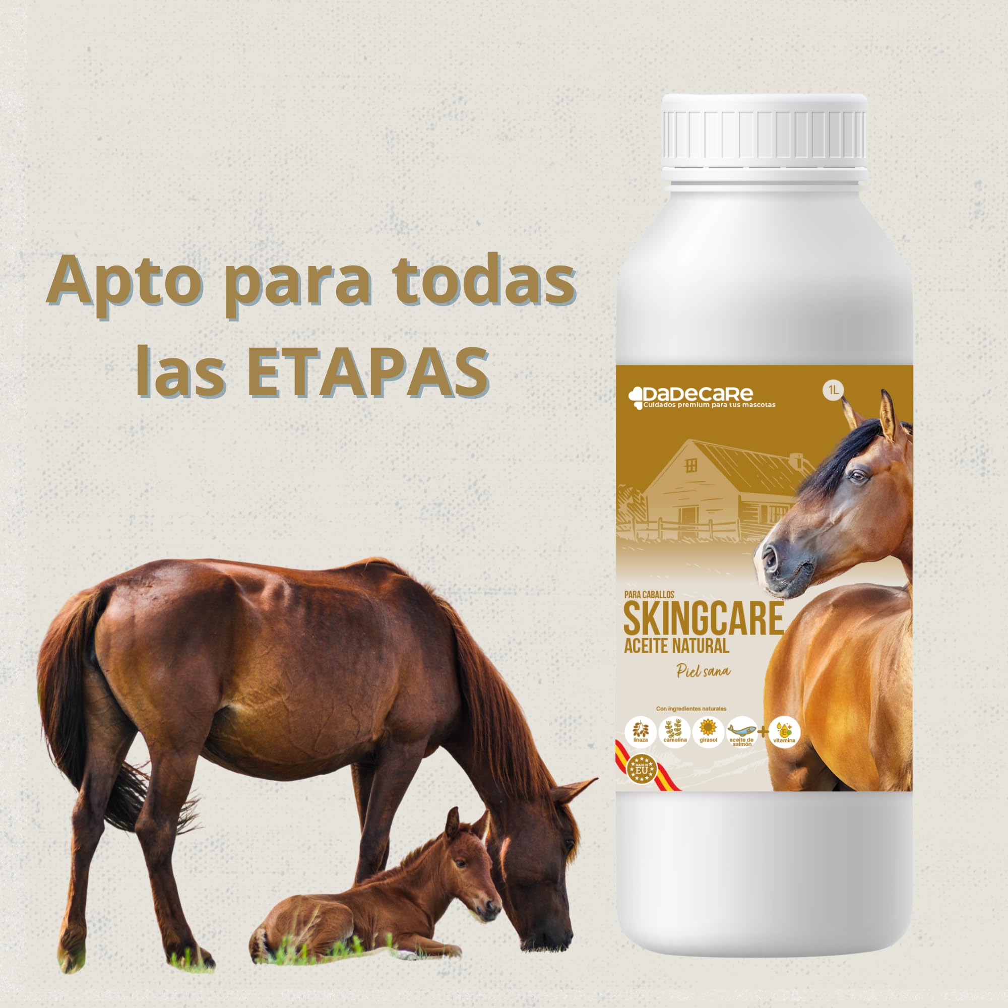 Skingcare – Suplemento Dermatológico para Caballos | Omega 3 6 9 con Linaza, Camelina, Girasol y Salmón | Apoyo Nutricional para Piel y Pelaje Seco