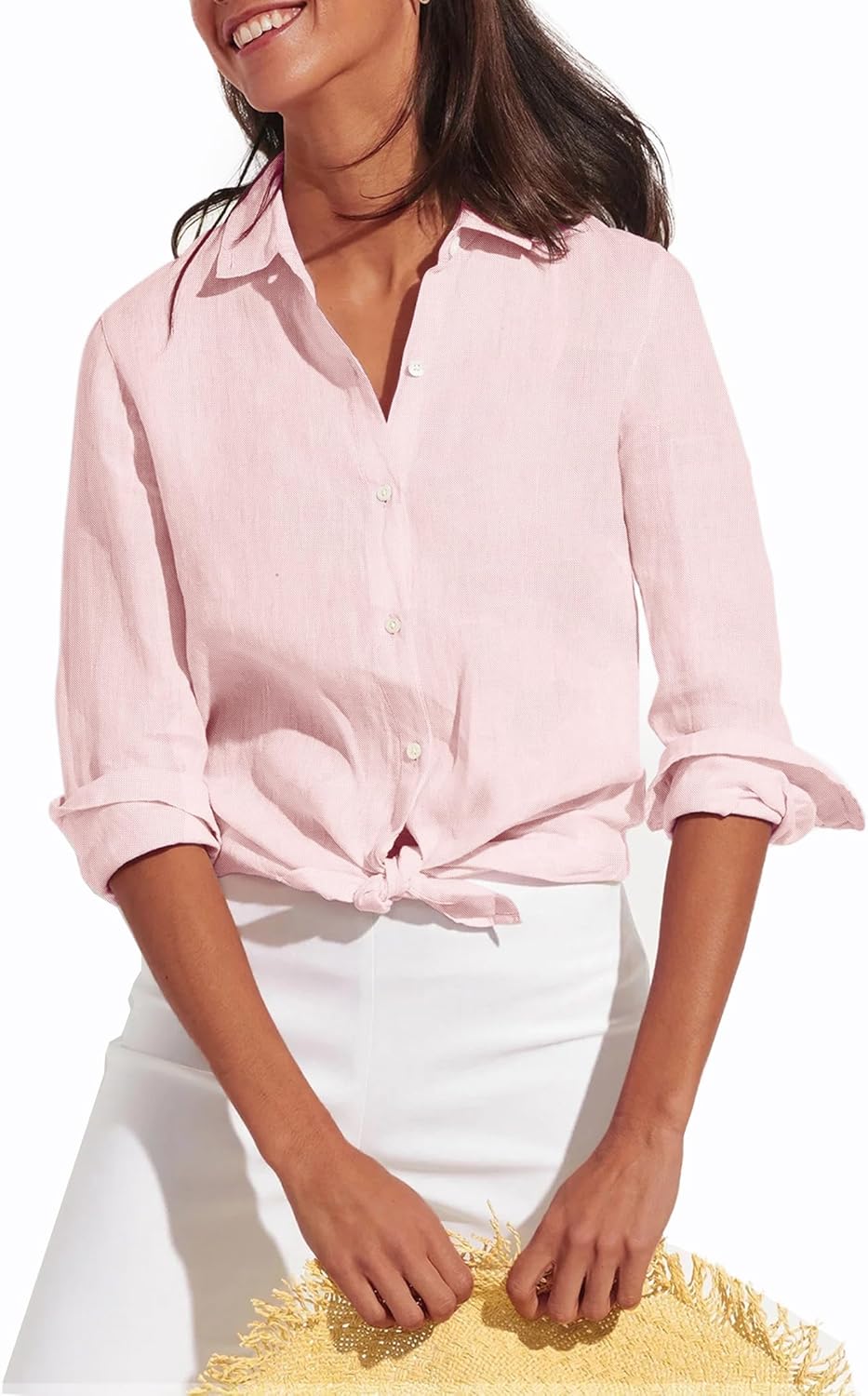 siliteelon Button Down Shirts for Women Oxford Shirt Cotton Dress Shirts Collared Long Sleeve Wrinkle Free Blouse Tops - Image 3