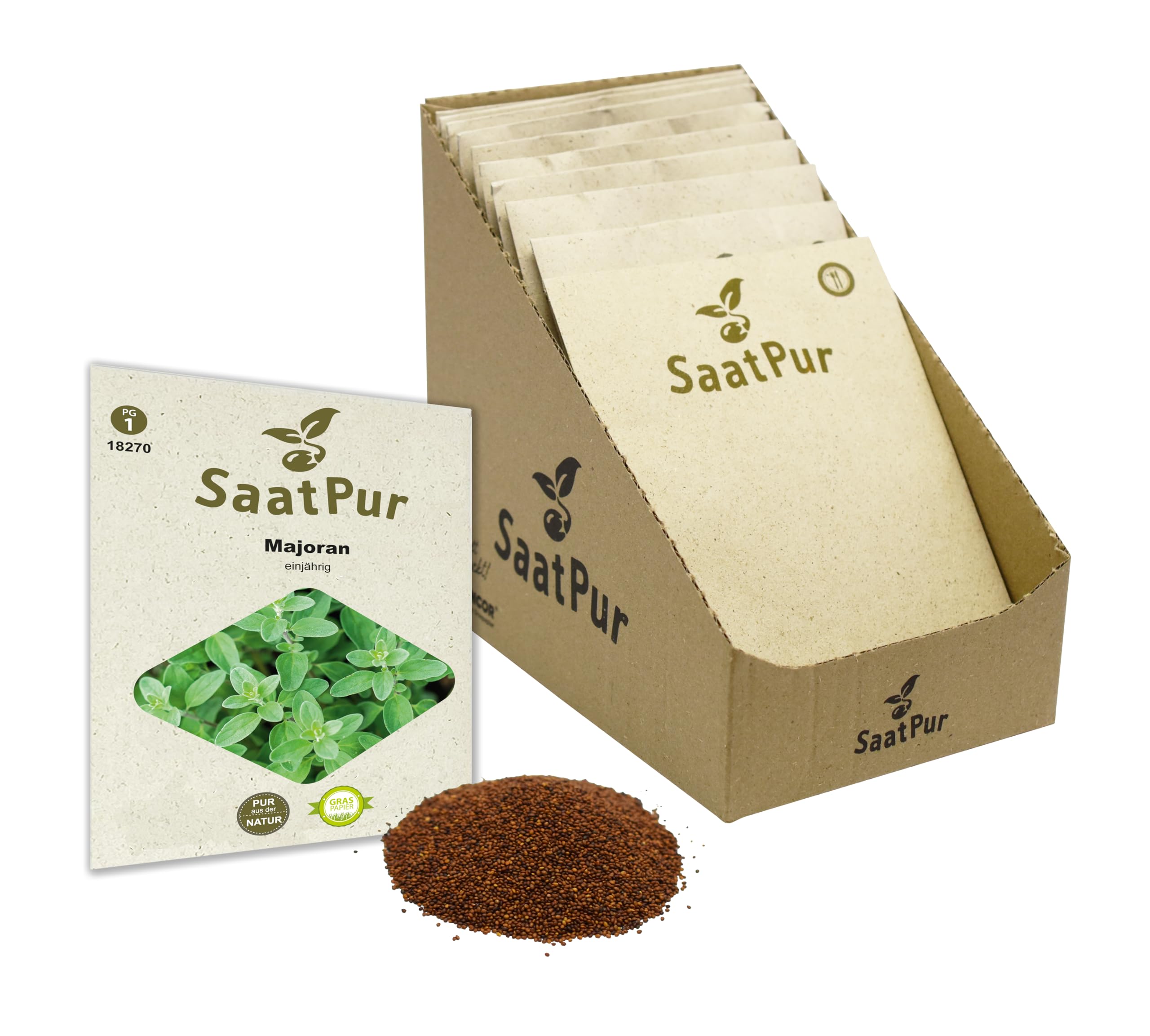 SaatPur Majoran Samen, Saatgut - Kleines Tray mit 25 Portionstüten für je ca. 500 Pflanzen