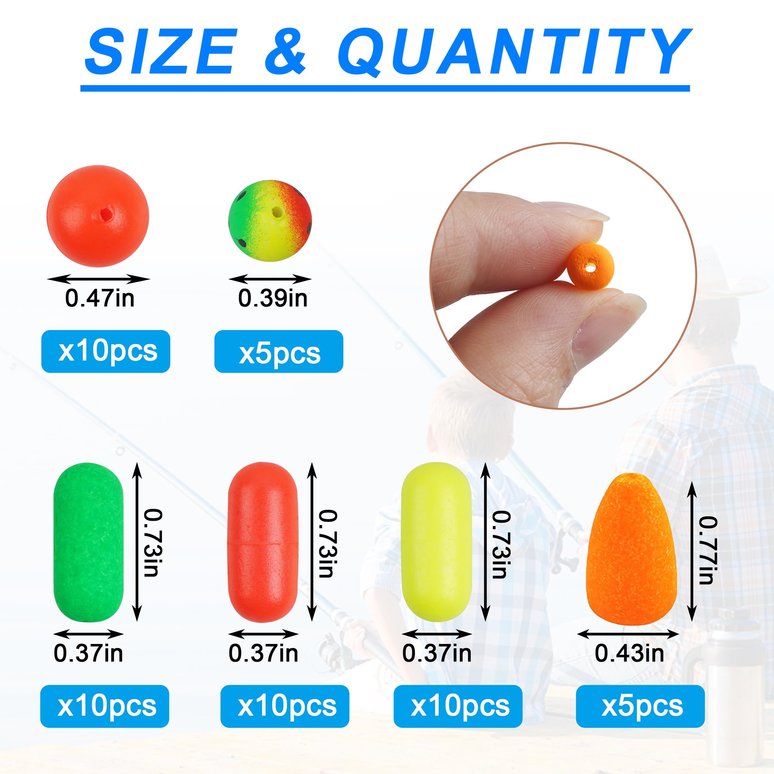 Fishing Foam Floats Beads Kit Pompano Fishing Rigs Floats Fishing Rig Making Kit for Surf Fishing Live Bait Rig Bottom Rig Spinner Making Float for Trout Catfish (50pcs/box) - Image 2
