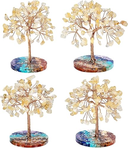 Miniatura 10 de rockcloud Árbol de dinero de alambre de cobre con cristal de amatista con base redonda de resina colorida, árbol de piedra bonsái hecho a mano para