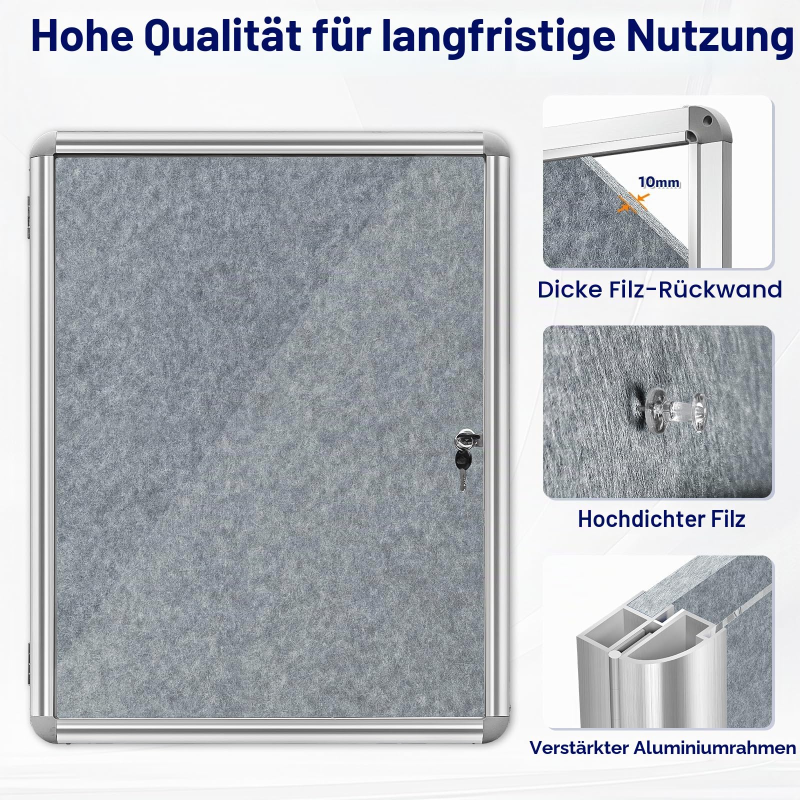 Abschließbarer Schaukasten 66x51cm Alu Filz Pinnwand