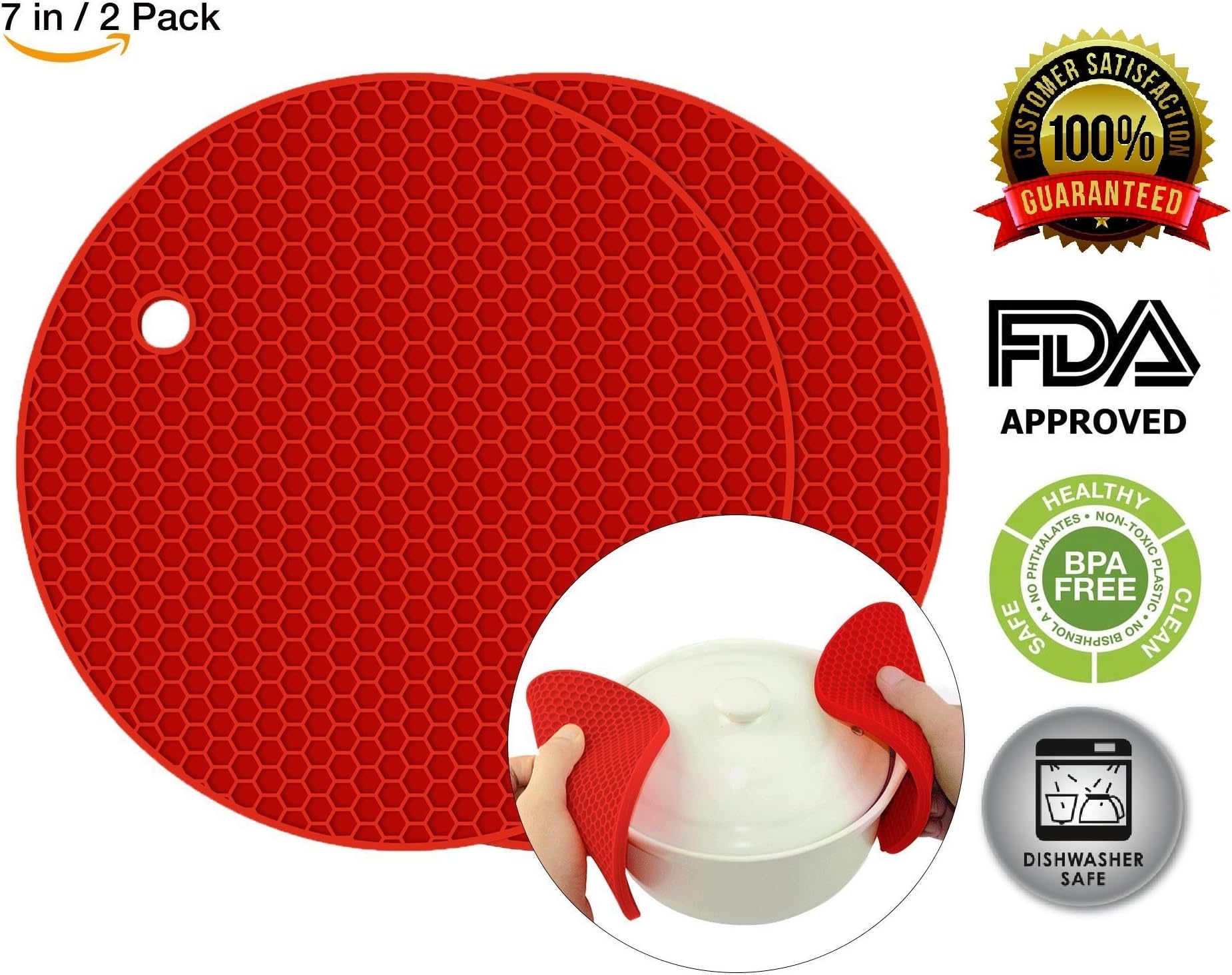 Sanskriti Premium Products Silicone Pot Holder BPA-free Round Mat Perfect for Heat Resistant Coasters Cup Non-slip Flexible Durable (Red) Set of 2