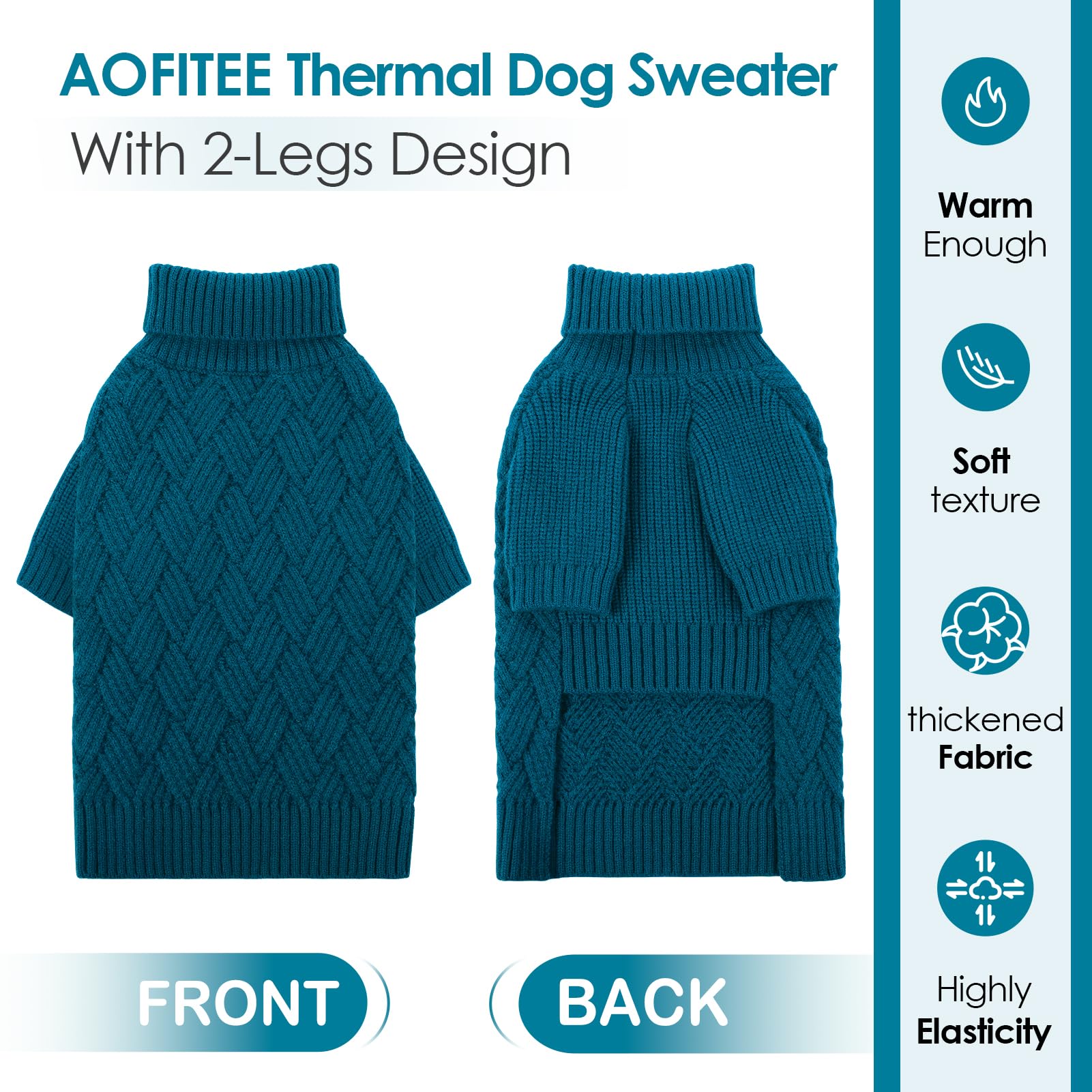 AOFITEE Maglione per Cani, Invernale Maglioncino Cane Taglia Media con Collo Alto, Maglione Cane Morbida e Calda Maglioncini Pet con Maniche, Maglioni Cani Blu per Jack Russell, M