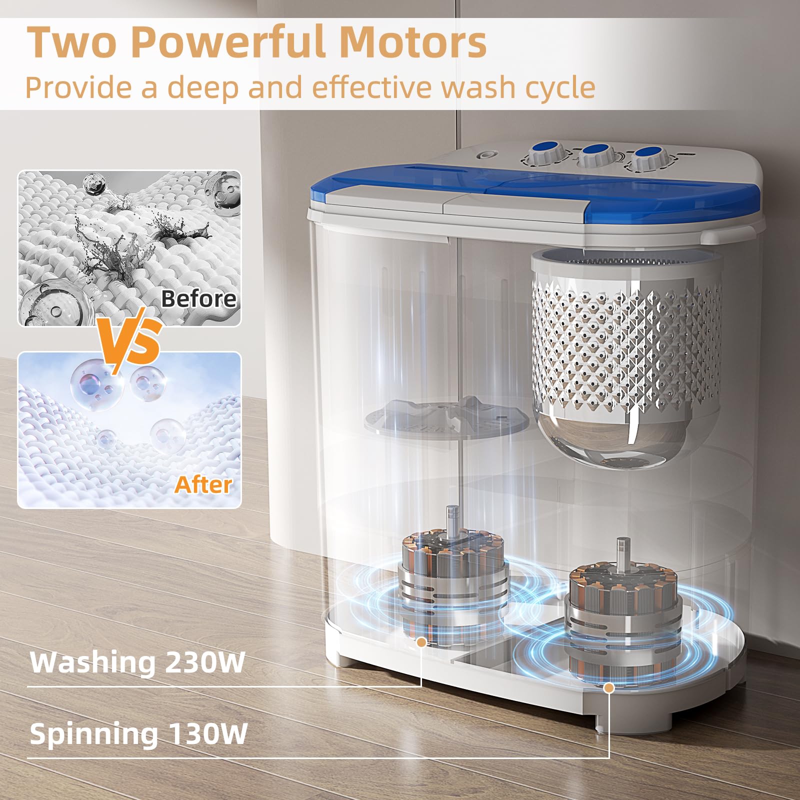 Zynkez - Lavadora portátil, mini lavadora compacta de 14 libras, combinada con lavadora semiautomática de 9 libras y 5 libras giratoria para apartamentos, dormitorios, vehículos recreativos