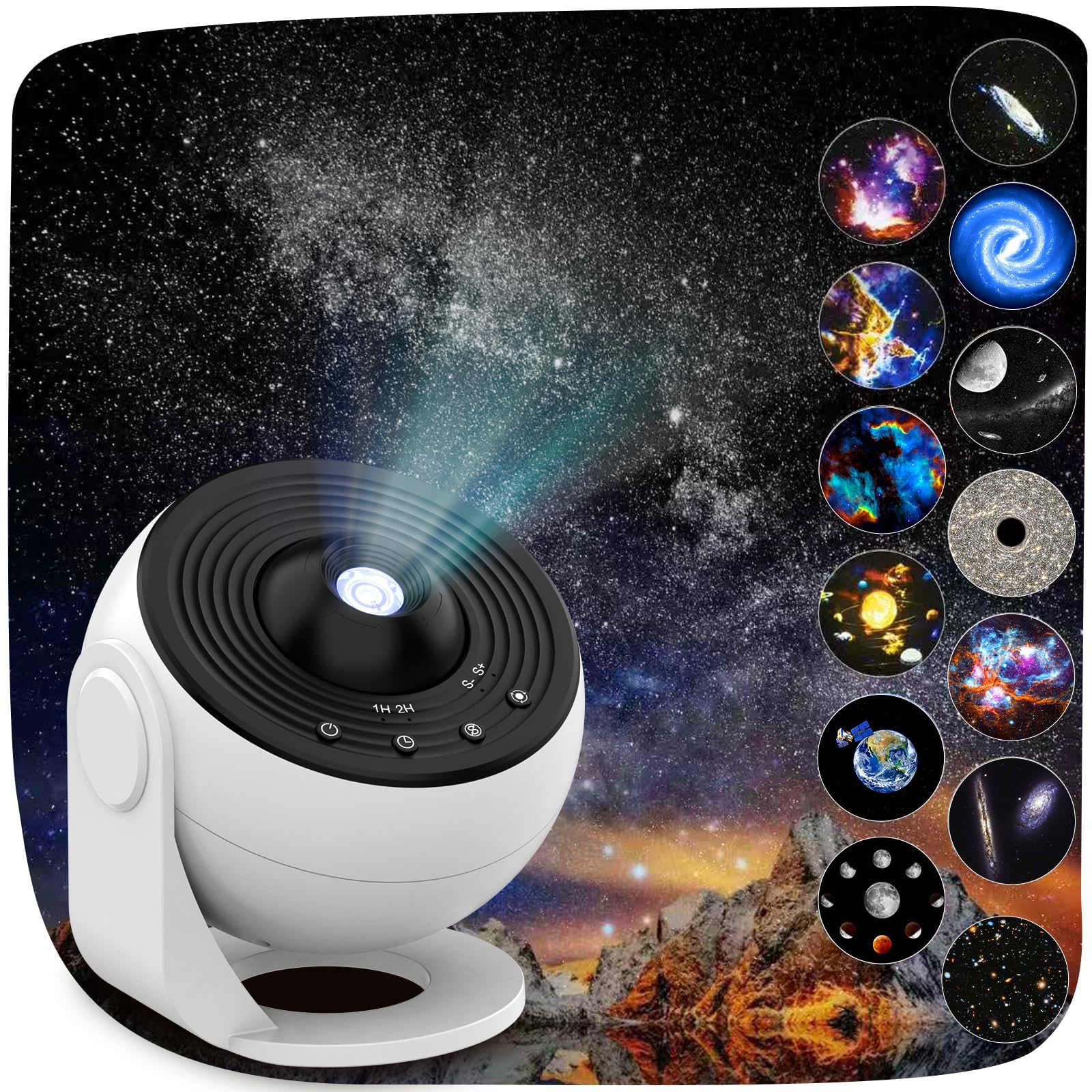 Febotak Proyector Estrellas Aurora Proyector Planetarium Galaxias Luz Noctura Altavoz Música, 8 Sonidos Ambientales & Melodías, Compatible con Alexa, Control App/Remote/Voz (Blanco y Negro)
