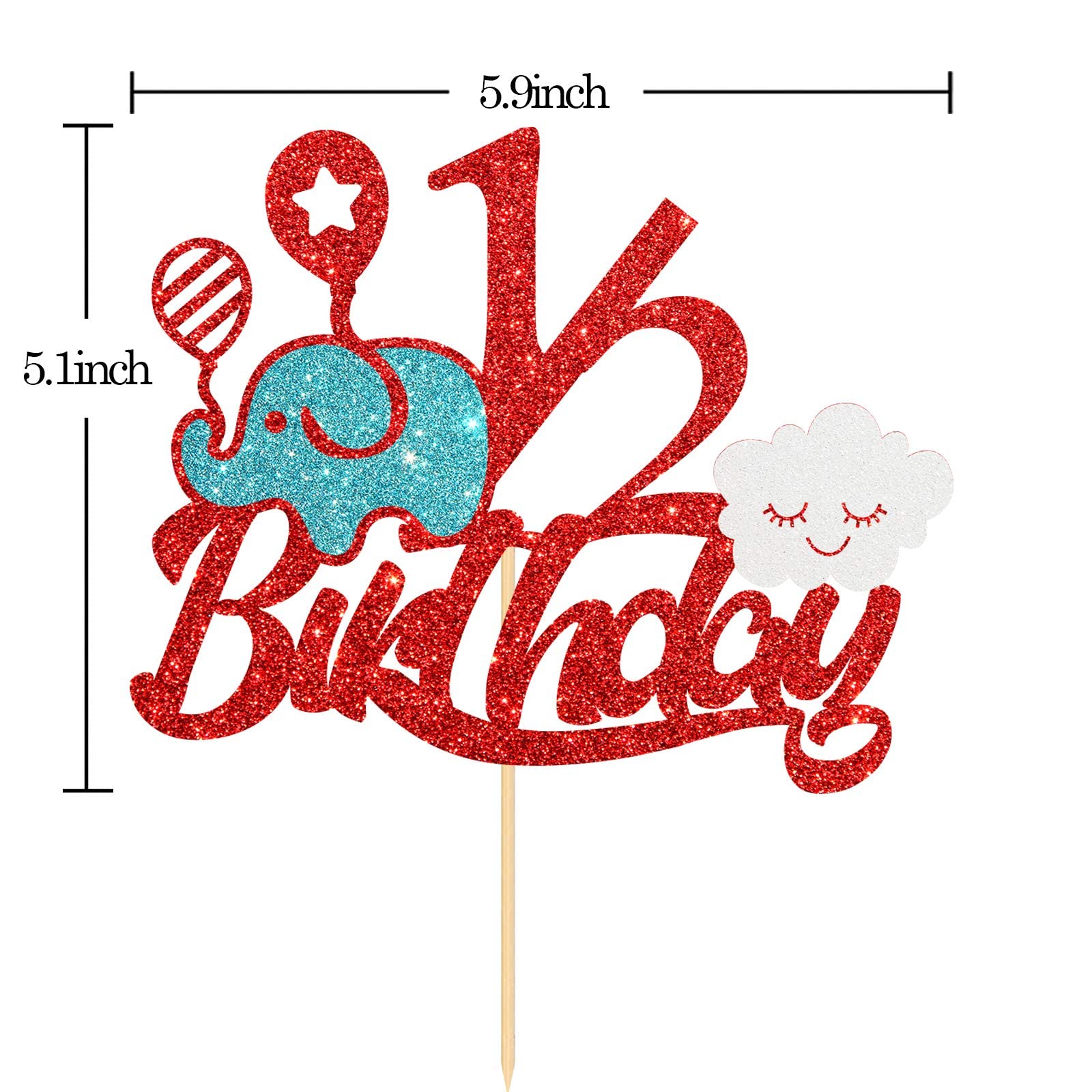 Festiko®Glitter 1/2 Birthday Cake Topper, Baby Half Year Old Cake Decor, Party Supplies Red - Image 3 thumbnail