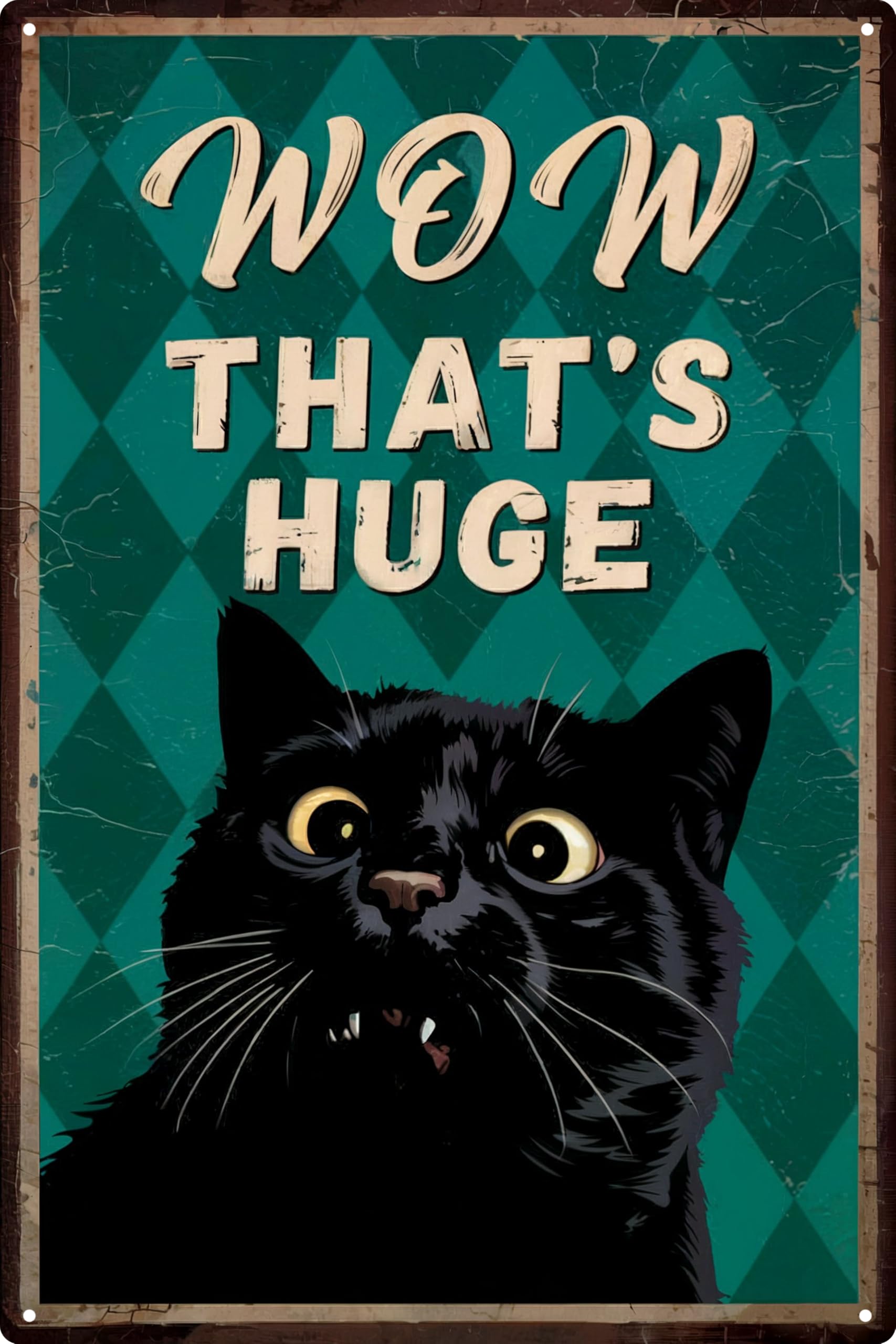 Funny Black Cat Metal Sign Wow Thats Huge Bathroom Home Wall Decor Cute Gifts for Cat Lovers 8x12 in