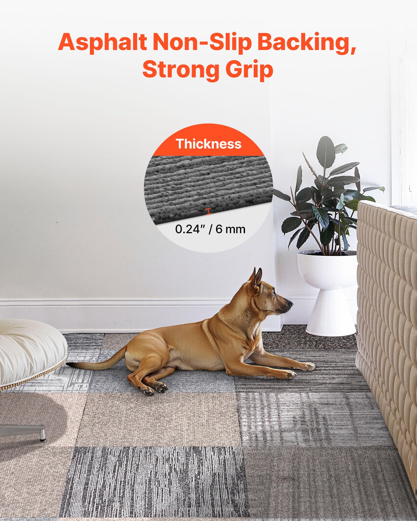 VEVOR Teppichfliesen 500 x 500 x 6 mm, 24er-Pack, selbstklebender Teppichboden mit Fläche von 6,2 m², Teppich Bodenbelag, einfacher DIY-Austausch für Wohnzimmer und Büro, mehrfarbig