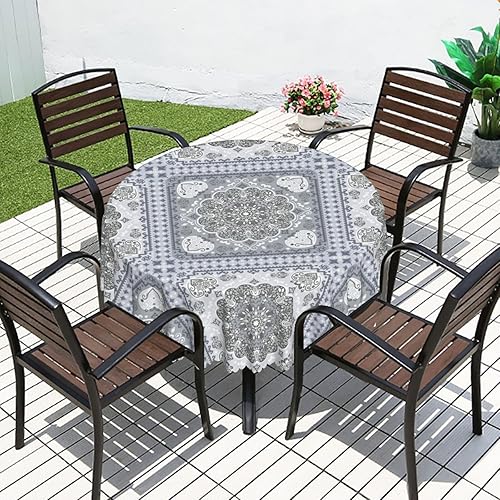 Miniatura 6 de Mantel redondo con temática de patrón turco, 48 pulgadas, tela impermeable, duradero, reutilizable, lavable, a prueba de derrames, resistente a las