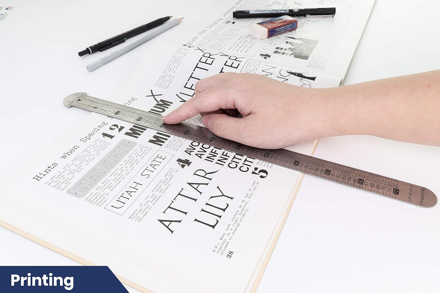 Pacific Arc 12 inch Pica Pole Metal Ruler, with Pica, Points, Inches, and Agate Measurements, Stainless Steel Ruler for Drafting : Office Products