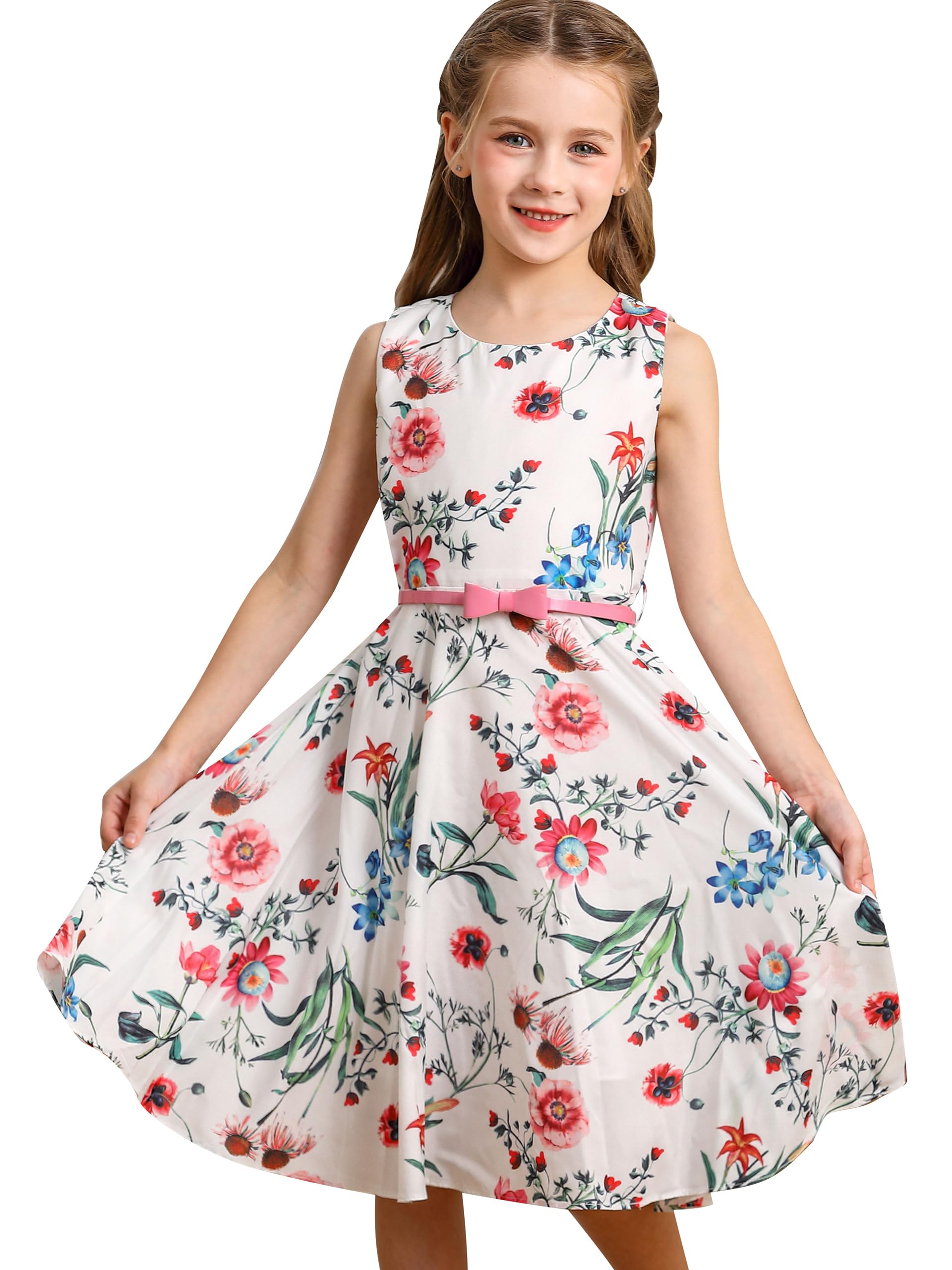 BONNY BILLY Vestido Niña Fiesta Boda Ceremonia Estampado Floral Vintage con Cinturón
