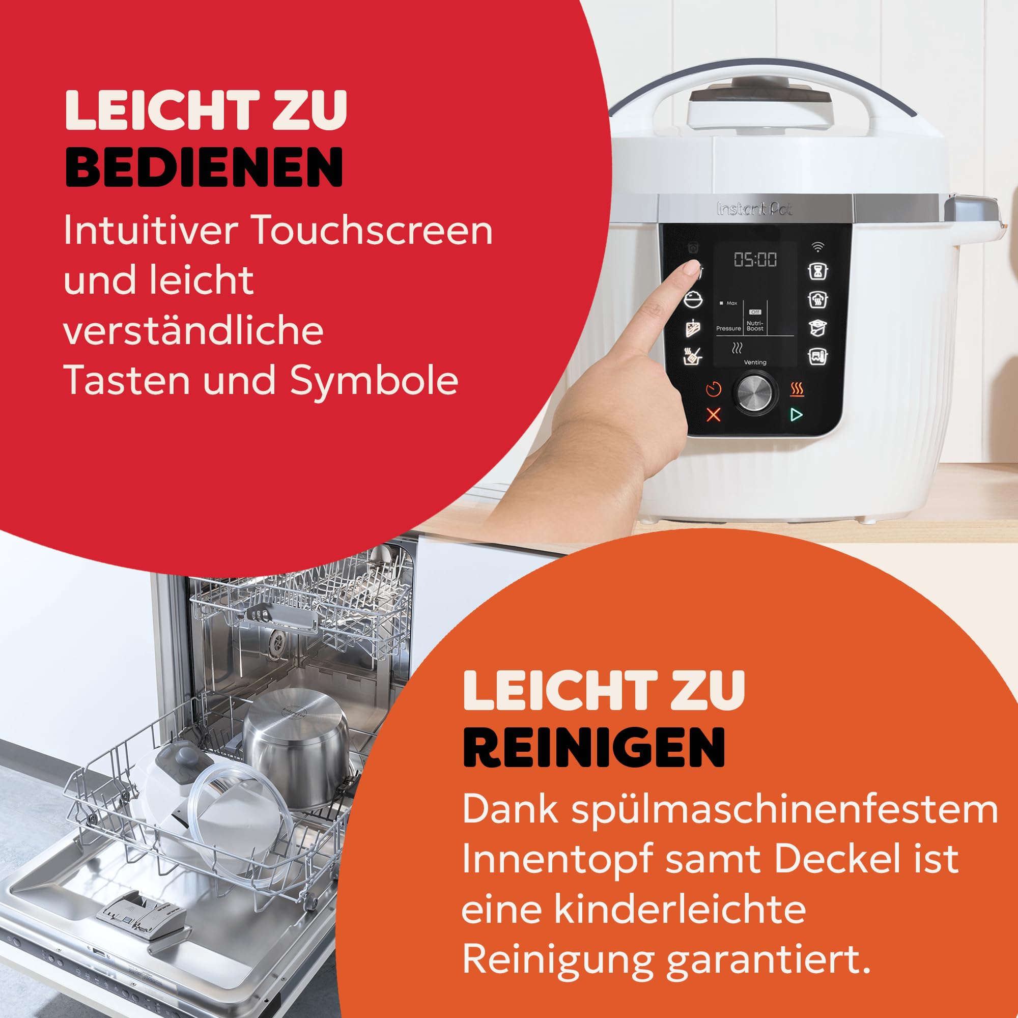 Instant Pot Pro 10-in-1-Multikocher 5,7 l – Weiß, Schnellkochtopf, Schongarer, Reiskocher, Sauteuse, Joghurtbereiter, Speisenwärmer,Vakuumgarer,Dampfgarer, Backen, NutriBoost™, spülmaschinenfest.