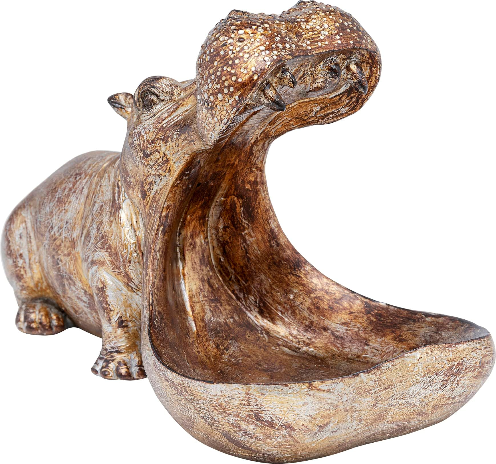 Design Decorative Figurine Hungry Hippo, Gold, 17x15x26 cm, Decorative Sculpture, Lacquered, Statement Piece, Glamour, Hippo Motif, Modern, Timeless, Minimalist, Industrial, Living Room