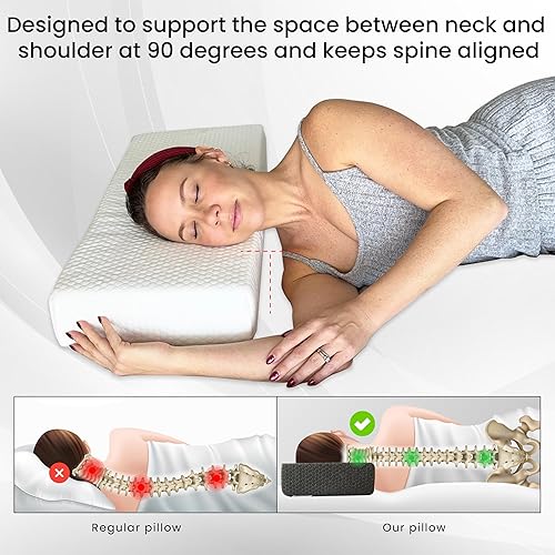 Miniatura 4 de Almohada cúbica de espuma viscoelástica para personas que duermen de lado, color gris con funda extra blanca, 24 x 12 x 5 pulgadas, almohada firme