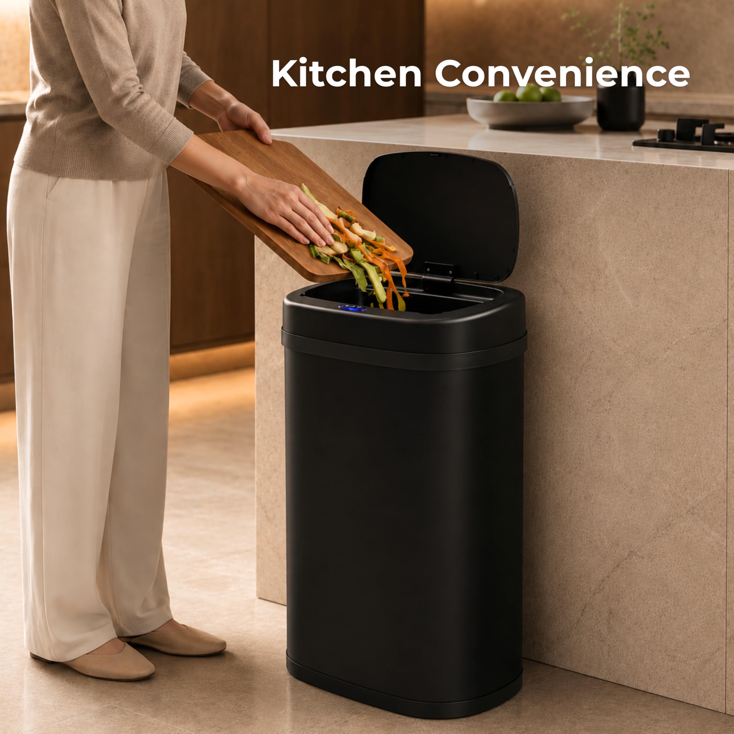 Five Stars® Mülleimer mit Sensor - 60 Liter - Edelstahl - Küche - Schwarz