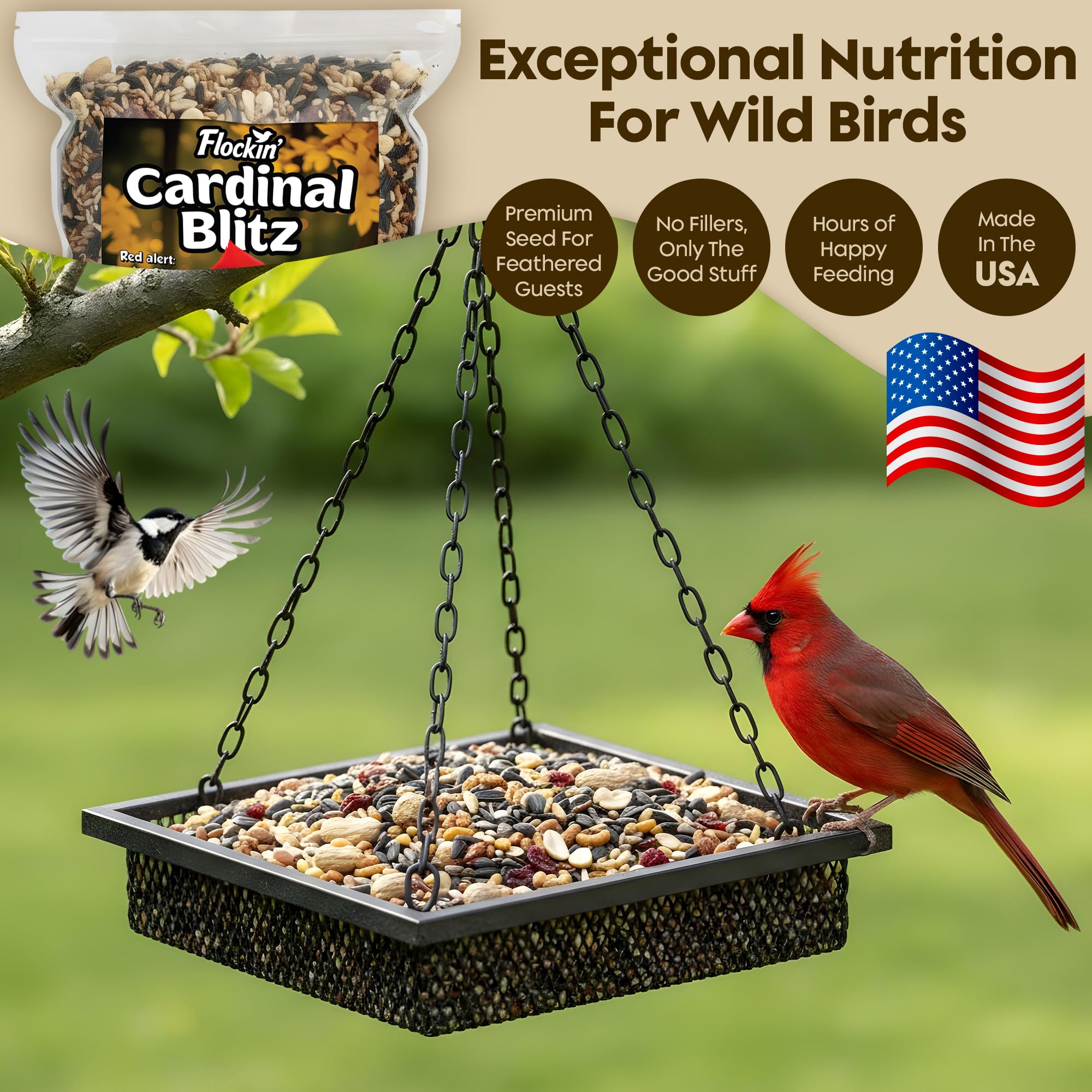 Cardinal - Semillas de pájaros silvestres para pájaros silvestres exteriores, alimento para pájaros cardenales de primera calidad con semillas de girasol, gusanos de harina y cacahuetes, alimento para