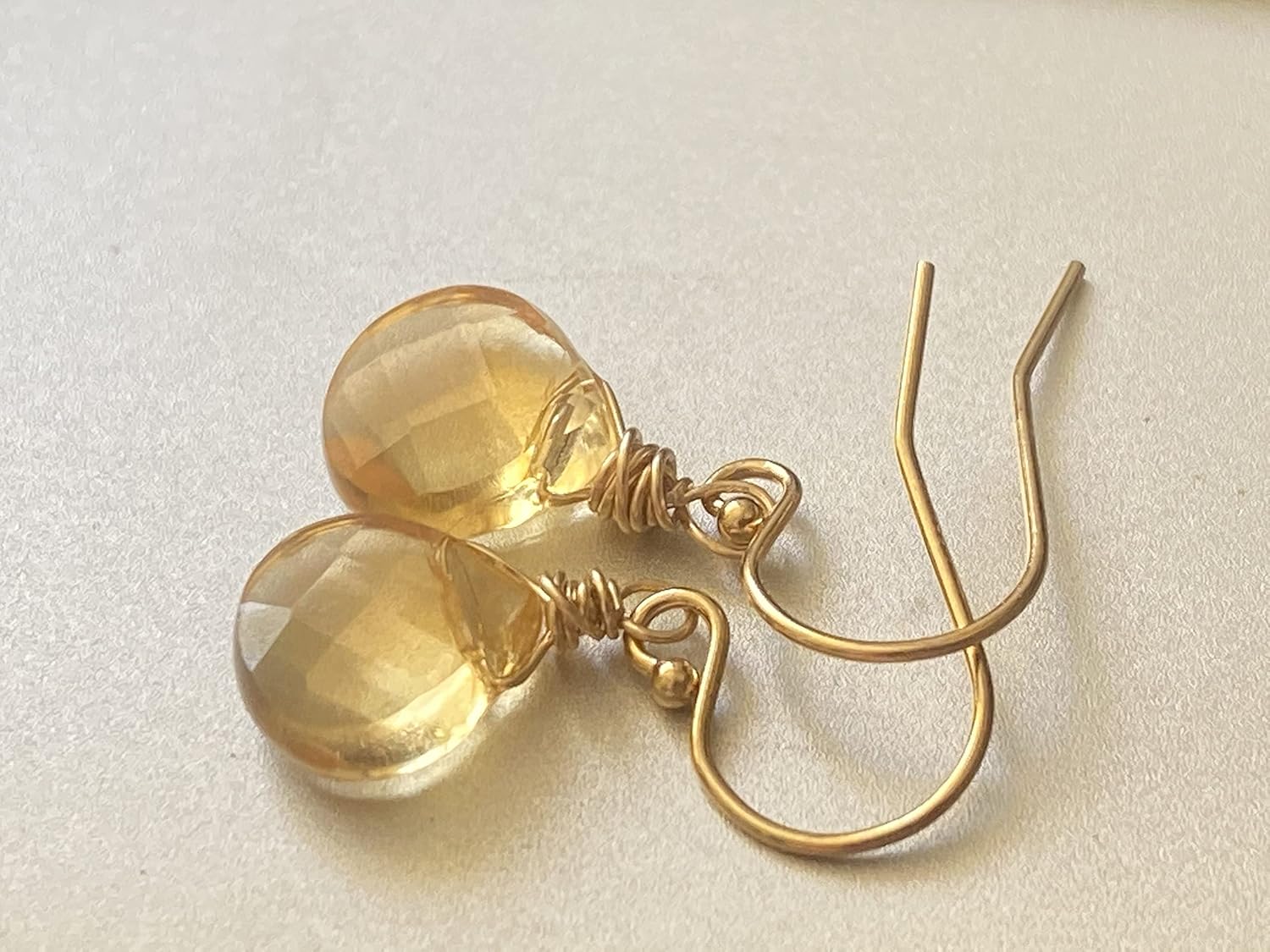 Handmade 14k Gold Fill Natural Citrine Dangle Earrings, Yellow Natural Stone Drops, November Birthstone Jewelry