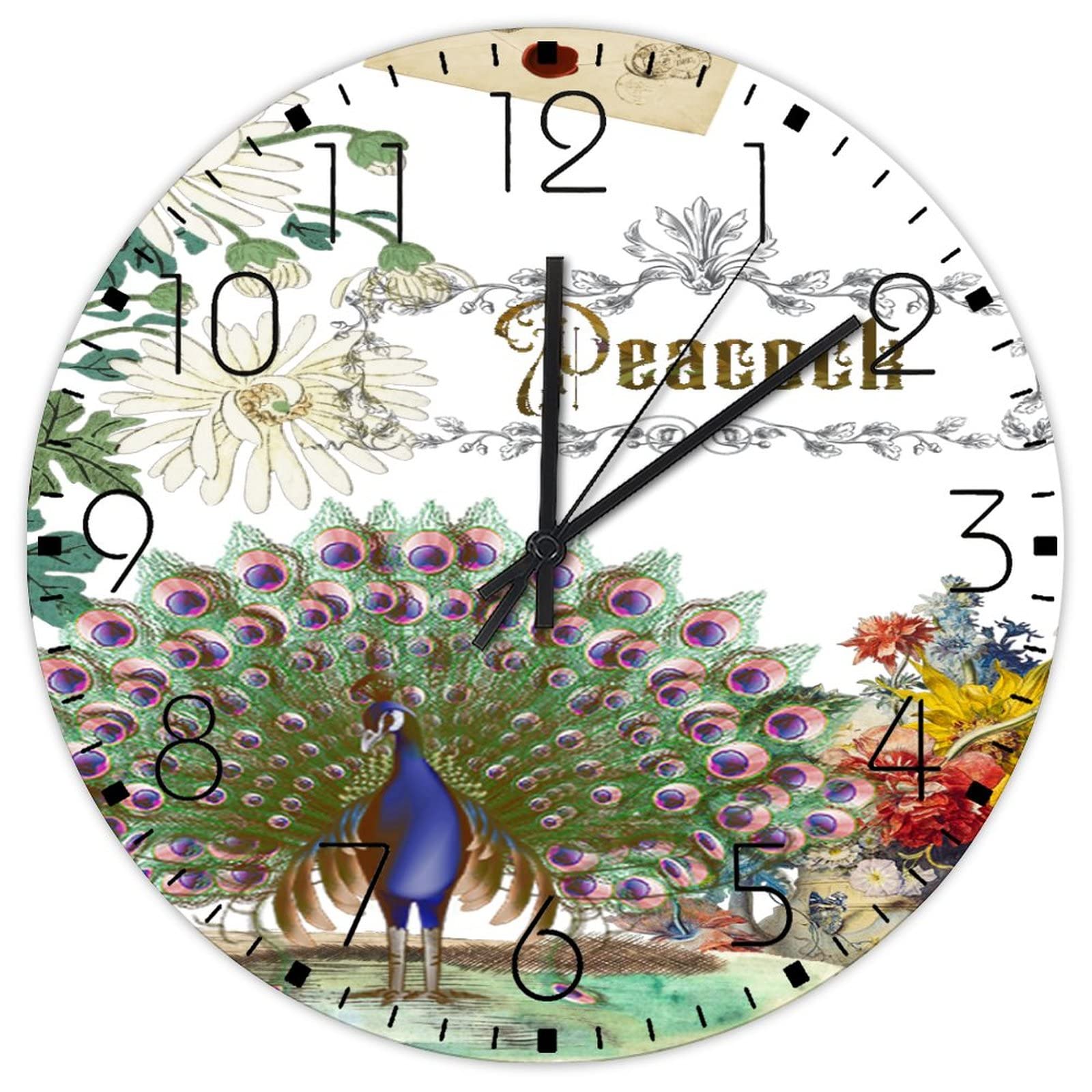 Horloge murale silencieuse sans tic-tac en bois vert sarcelle