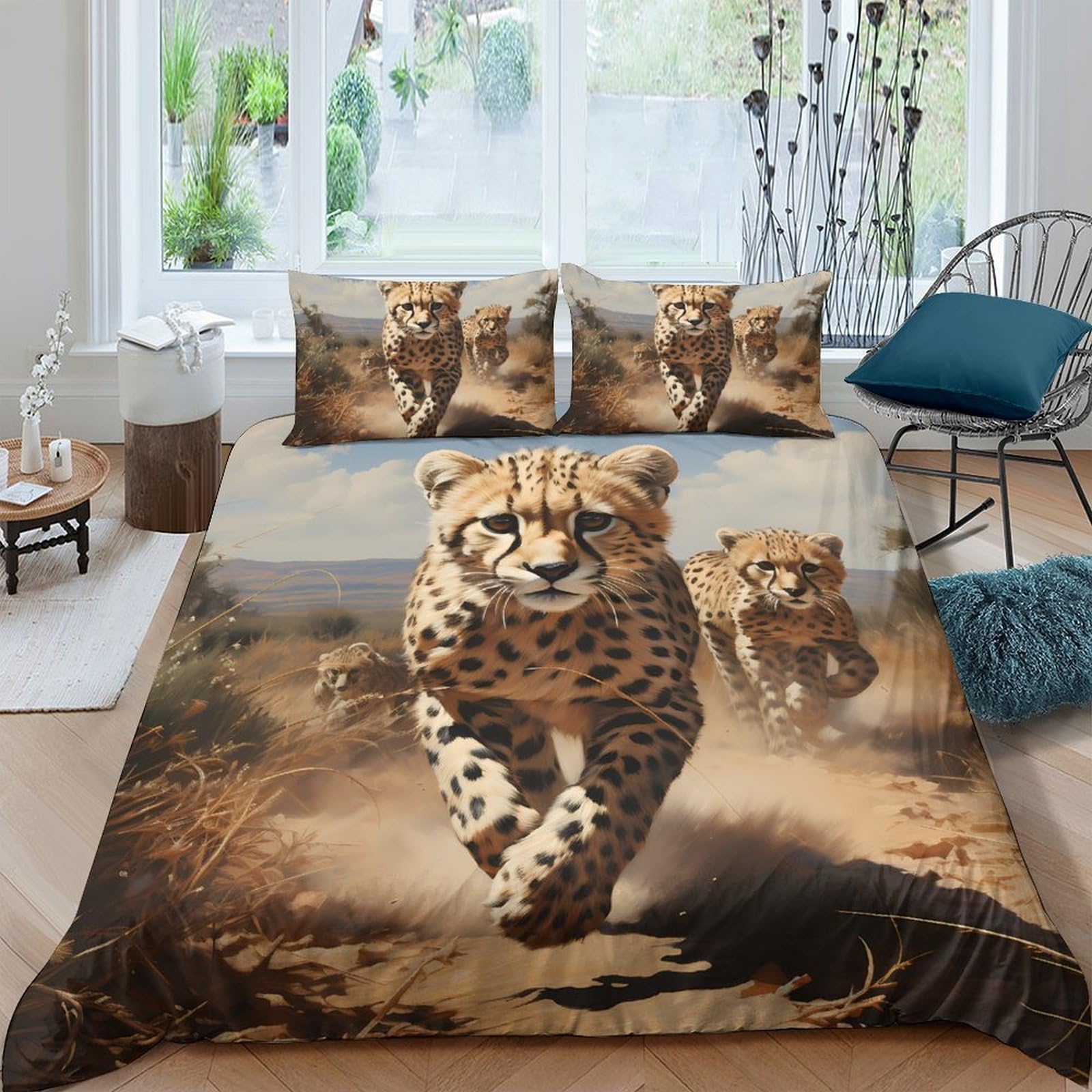 Ctjqhvkz Style-6 3D Printed Cheetah Running Fitted Sheet Microfiber Soft Brown Wildlife Mattress Cover For Bedroom Guest Room Decor Single（135X200cm）
