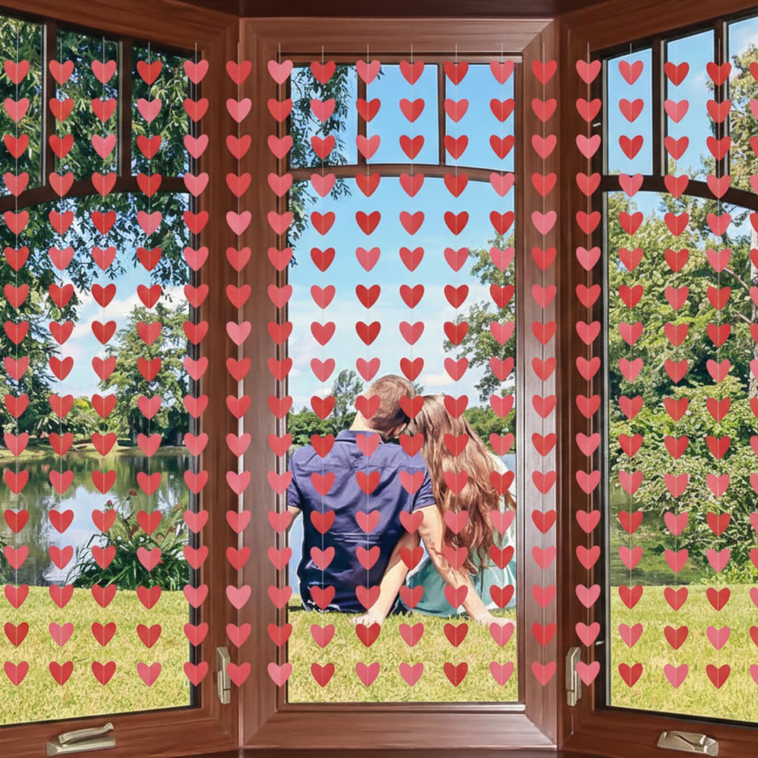 Hanging Heart Garlands Red and Pink for Valentine's Day Decoration, Wedding, Engagement, Birthday Parties and Home Decor (Pack of 4)