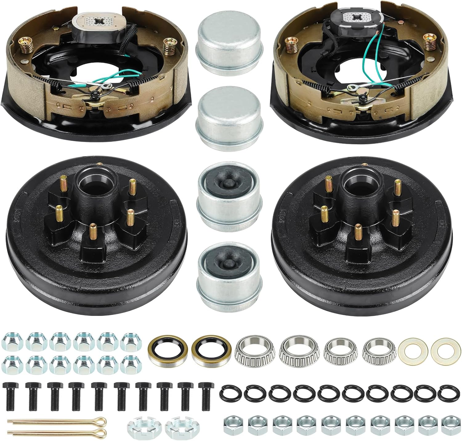 6 on 5.5" bolt circle brake drum kits w/ 12" x 2" left and right self-adjusting electric brake for 5,200lbs trailer axle
