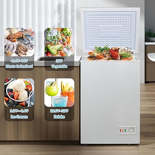 Miniatura 6 de Fox Shack Congelador de pecho de 3.5 pies cúbicos, compacto y eficiente, temperatura ajustable, enfriamiento rápido y 2 cestas incluidas, perfecto