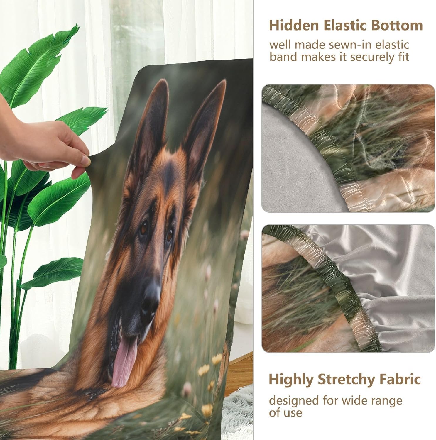 ALAZA Chair Covers for Dining Room, German Shepherd Dog Laying in Grass Stretch Chair Cover Sets Chair Protector Removable Washable for Ktichen Restaurant Hotel