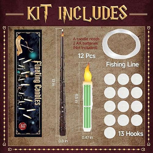 Miniatura 7 de Velas flotantes de Harry con varita mágica de Potter, luz LED parpadeante sin llama, decoración de dormitorio para fiesta en casa, iglesia, funciona