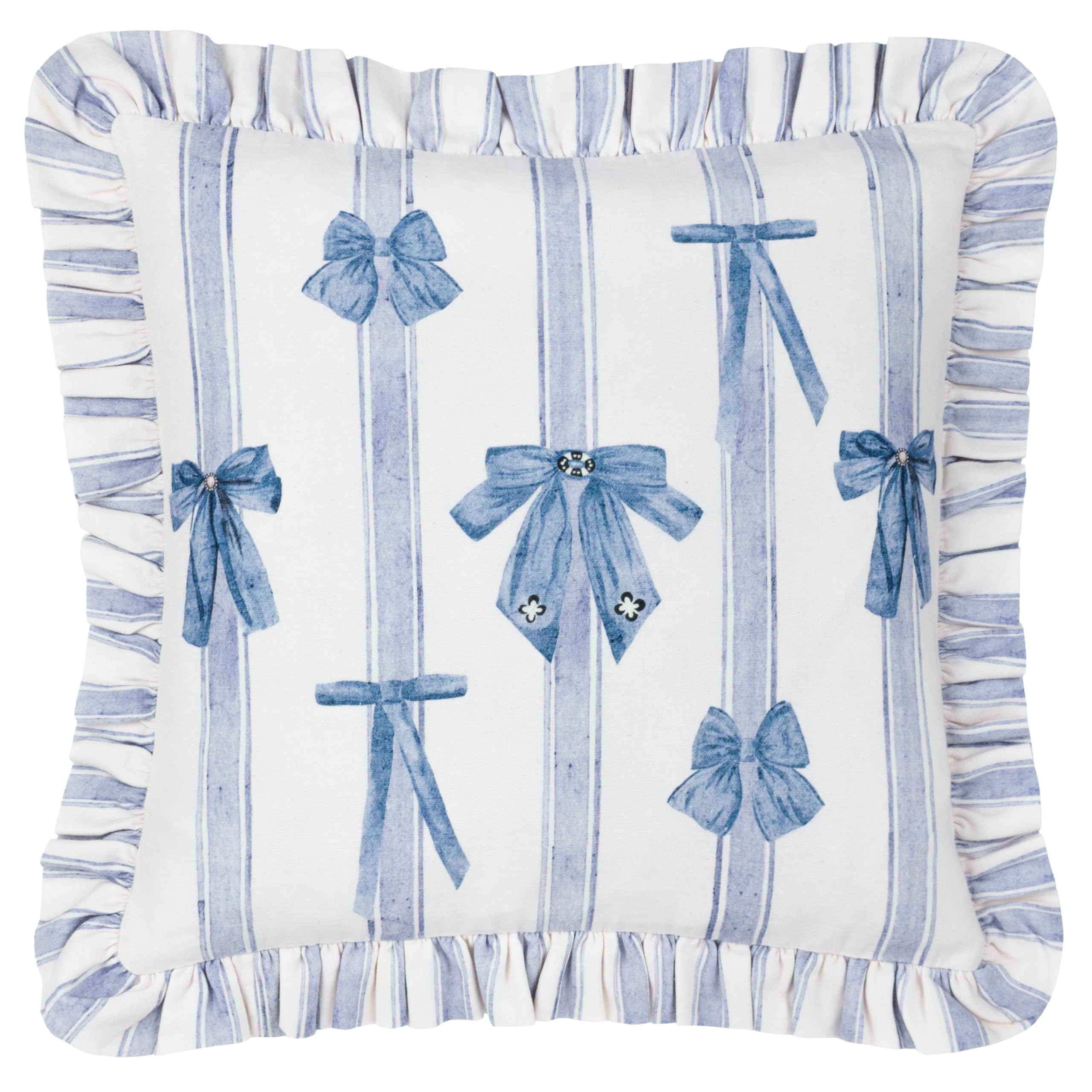 furn. Noortje Ruffle Bows Cushion Cover – Parisian Stripe Ruffle Trim Bow Decorative Cotton Case (Multicolour – 43x43cm) — image 1