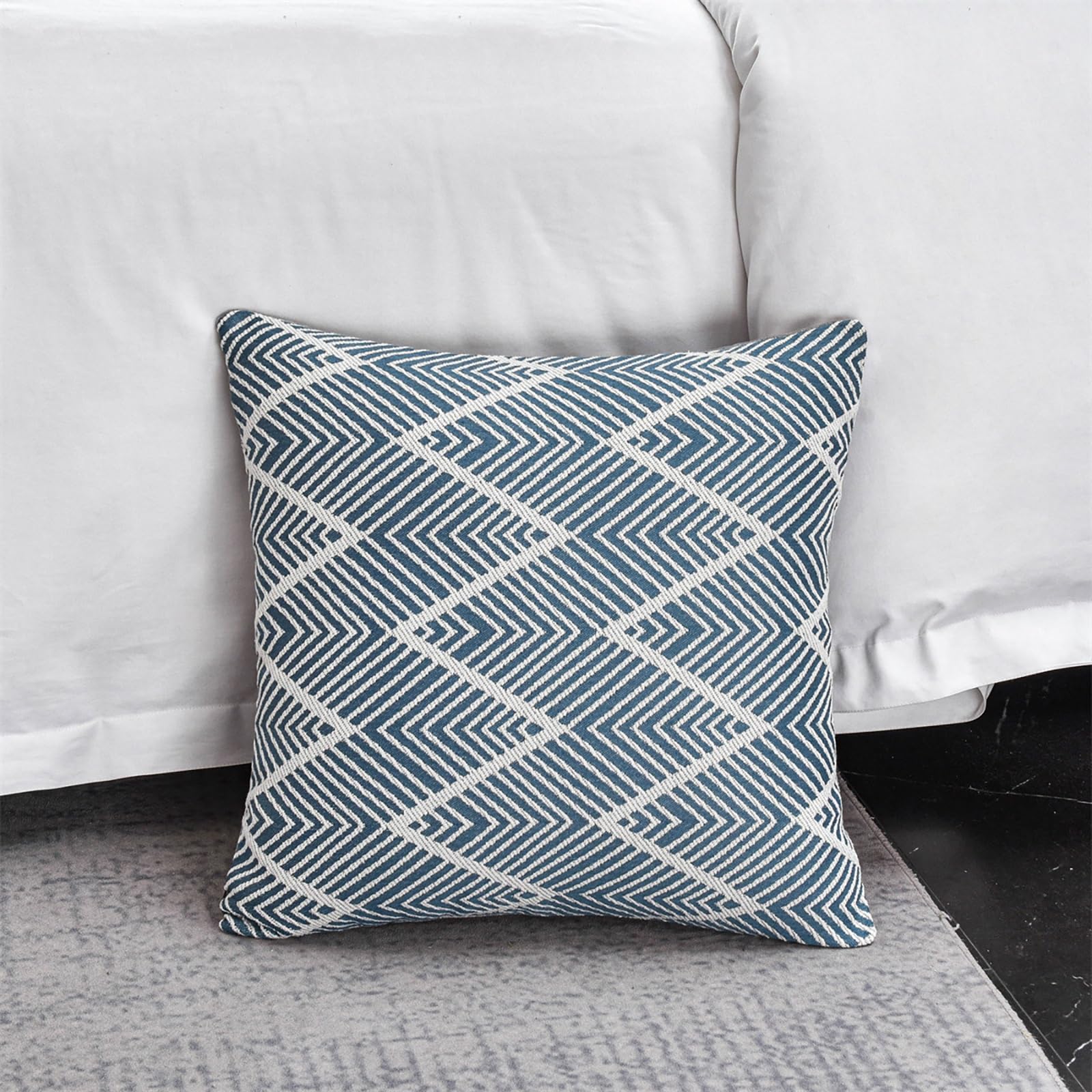 Bettläufer, gestrickt, doppelseitig, aus Jacquard, geometrisch, gewellt, Schal, Handtuchschutz für Hotelzimmer (blau, 45 x 210 cm für 150 cm Bett)