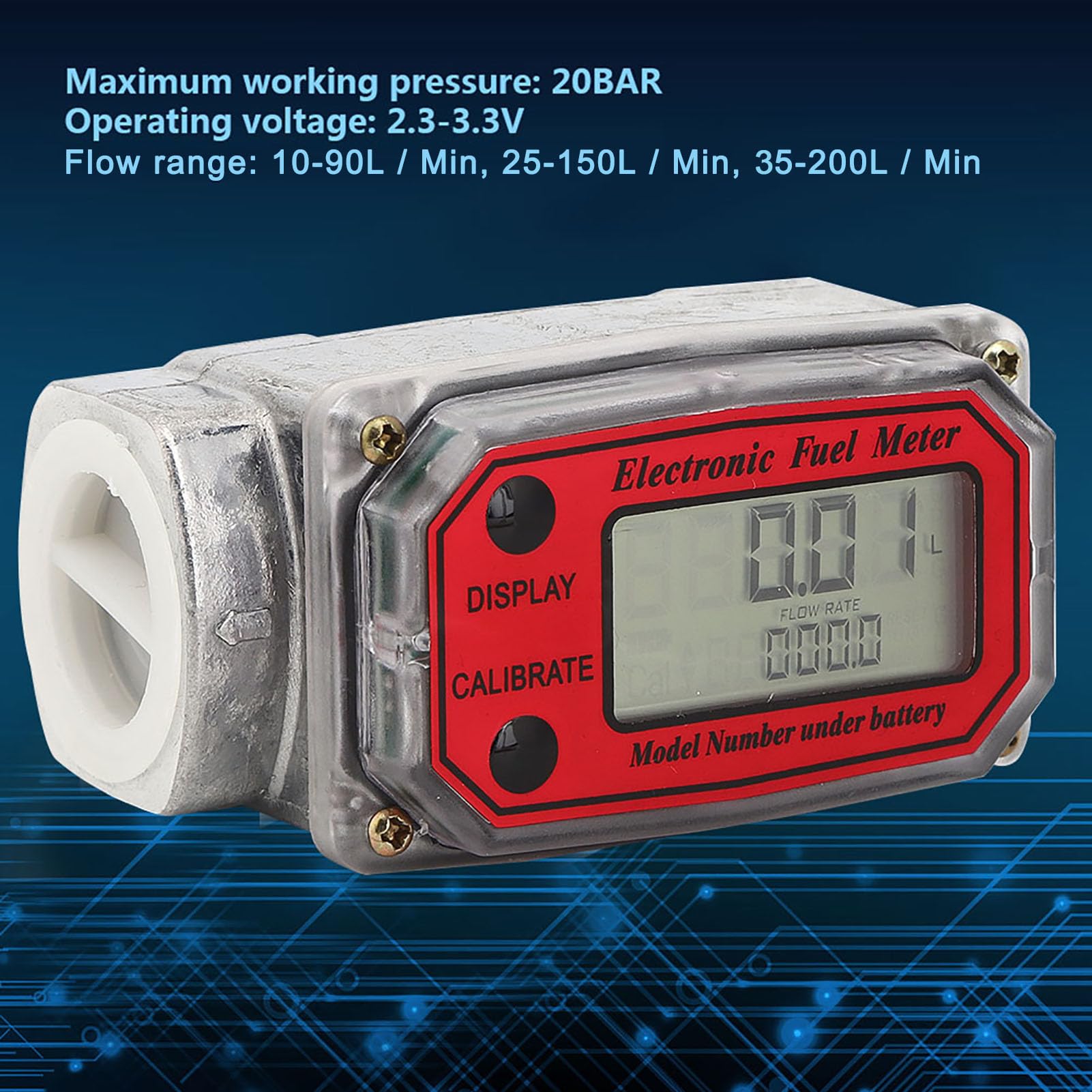 Compteur de turbine MINI Numérique Débitmètre à turbine Compteur de débit de carburant 15-120L 1"NPT(rouge)