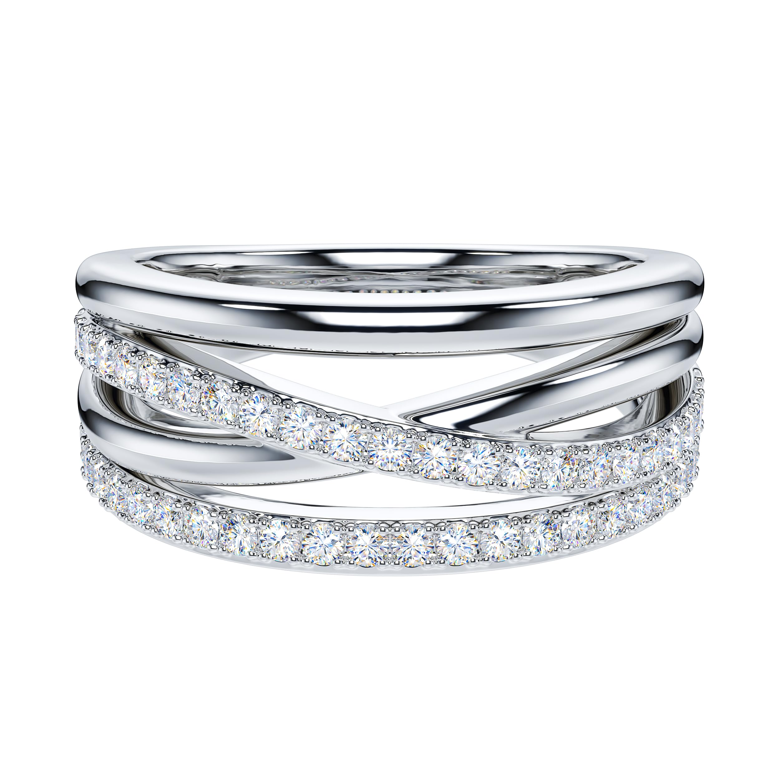 THELANDA Genuine Moissanite or Simulated Diamond Sterling Silver 8.5mm Four Row Criss Cross Crossover Infinity Wedding Ring For Couples