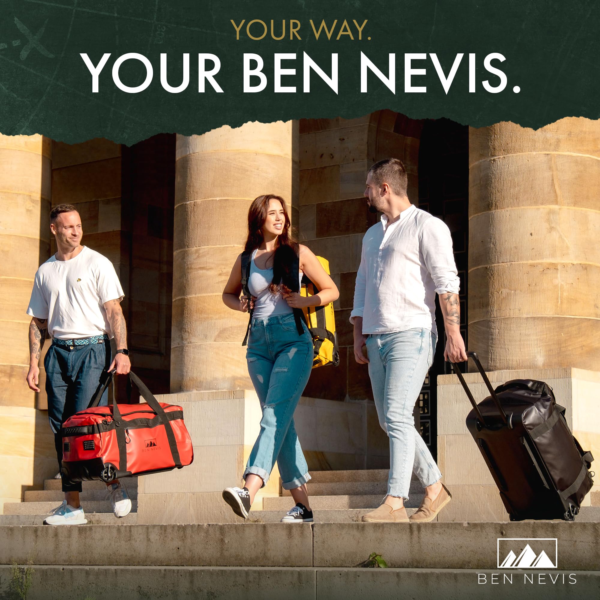 BEN NEVIS Reisetasche mit Rollen – 3in1 Tasche Trolley & Rucksack [60L Groß] Travel Bag Reisekoffer Duffle Bag Sporttasche Rollen Reisetaschen Koffer | Luggage | Reisetasche Damen & Herren