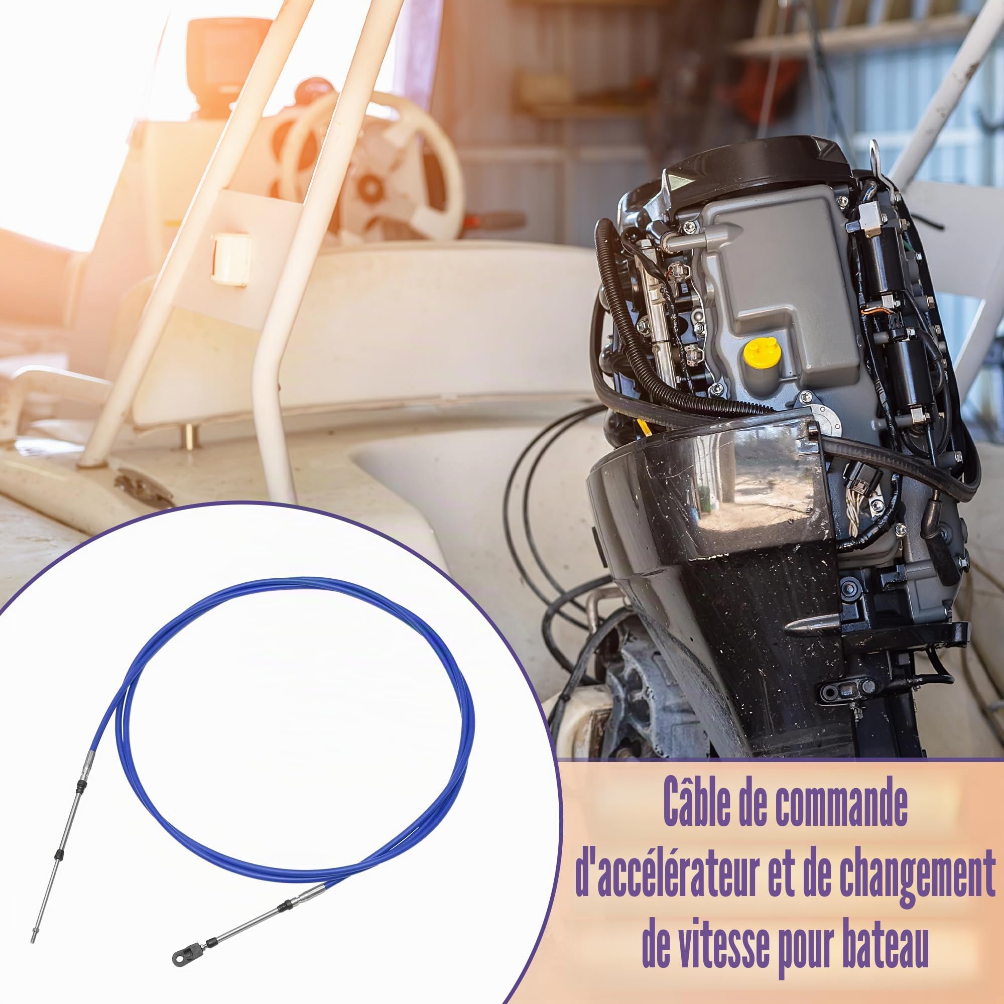 QUARKZMAN Câbles Commande Gaz Et Changement Vitesse Pour Yamaha 2Pcs | Couleur: Bleu, Matériau: Acier Inox & Caoutchouc, Longueur: 400Cm/13Ft/157.5In, Filetage: M5x0.8, Pour Bateau Marin
