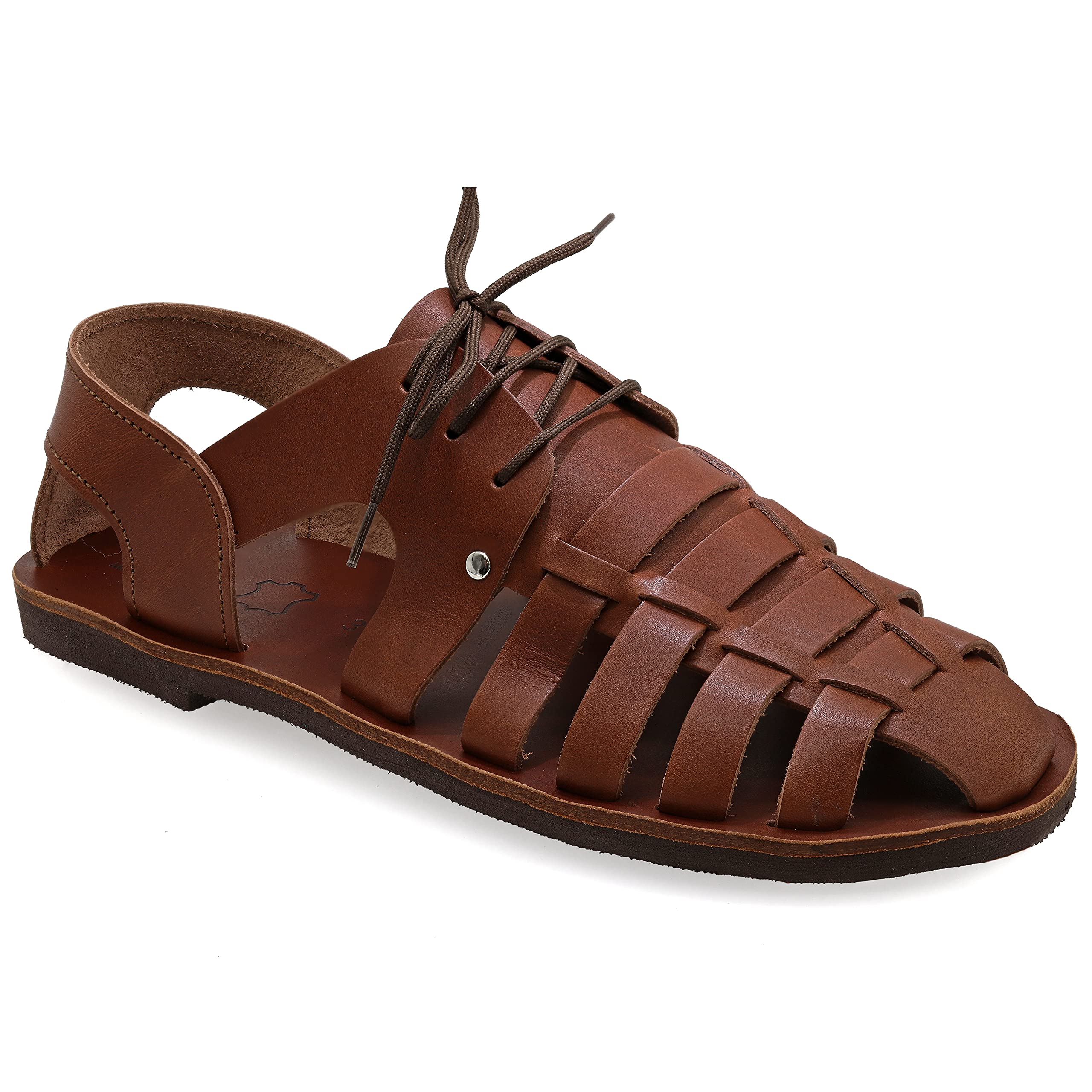 Emmanuela Ancient Greek Style Leather Fisherman Sandals for Men with Laces, Handmade Leather Caged Tie up Men's Sandals, Quality Strappy Summer Shoes Black, Brown, Beige