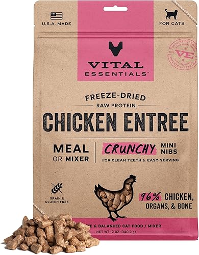 Vital Essentials Alimento crudo liofilizado para gatos, pollo mini nibs entrante, 12 onzas