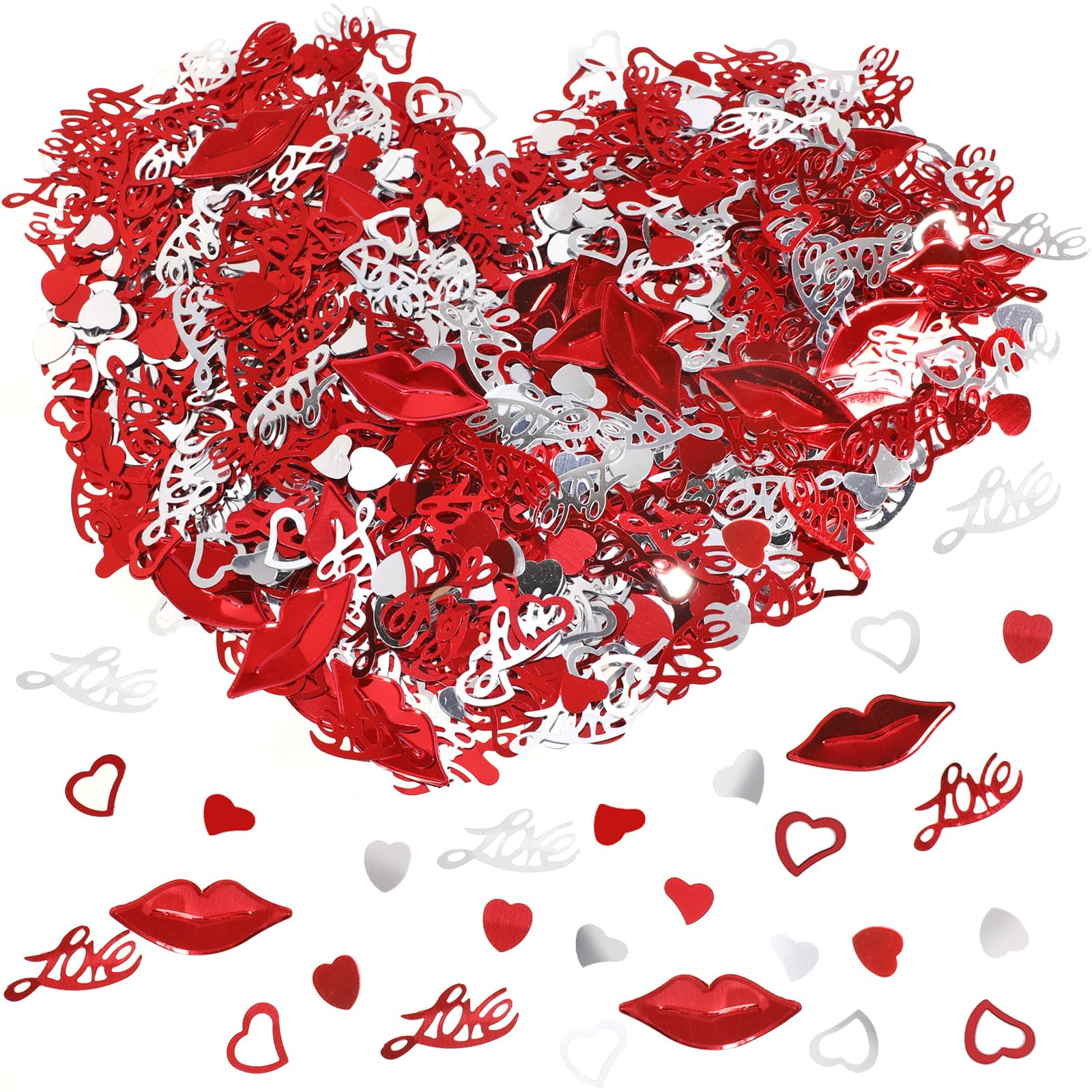 HOWAF Herz-Konfetti Set (1300 Stück) – Rot & Silber, Für Hochzeit, Valentinstag & Partys