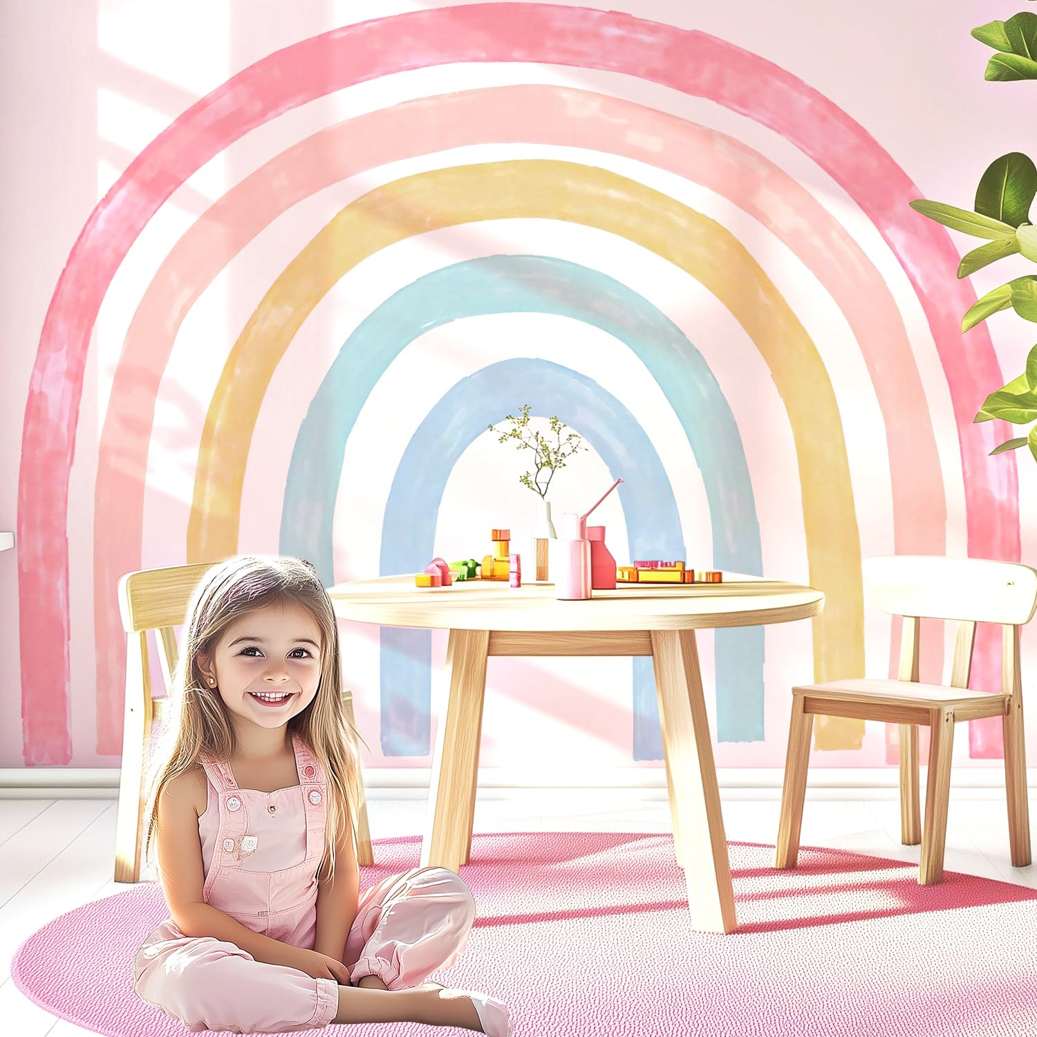 Large Boho Rainbow Wall Decals Peel and Stick, Large Watercolor Fabric Wall Stickers, Removable Rainbow Home Decor Art for Children's Baby Boys Girls Nursery Bedroom Living Room Classroom