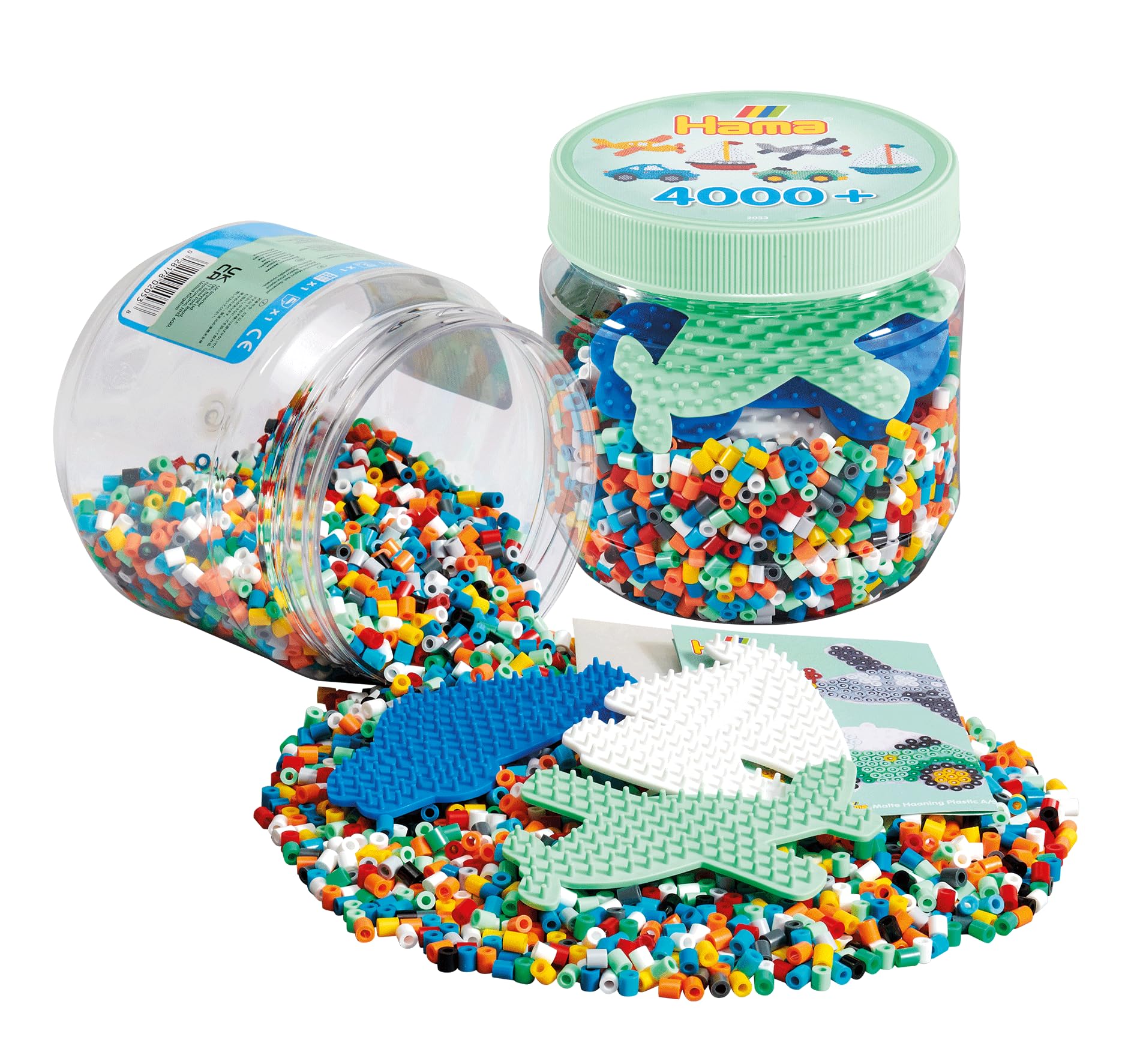 Hama - Zielony słoik 4000 koralików + 3 płyty - Koraliki do prasowania rozmiar Midi - kreatywne hobby