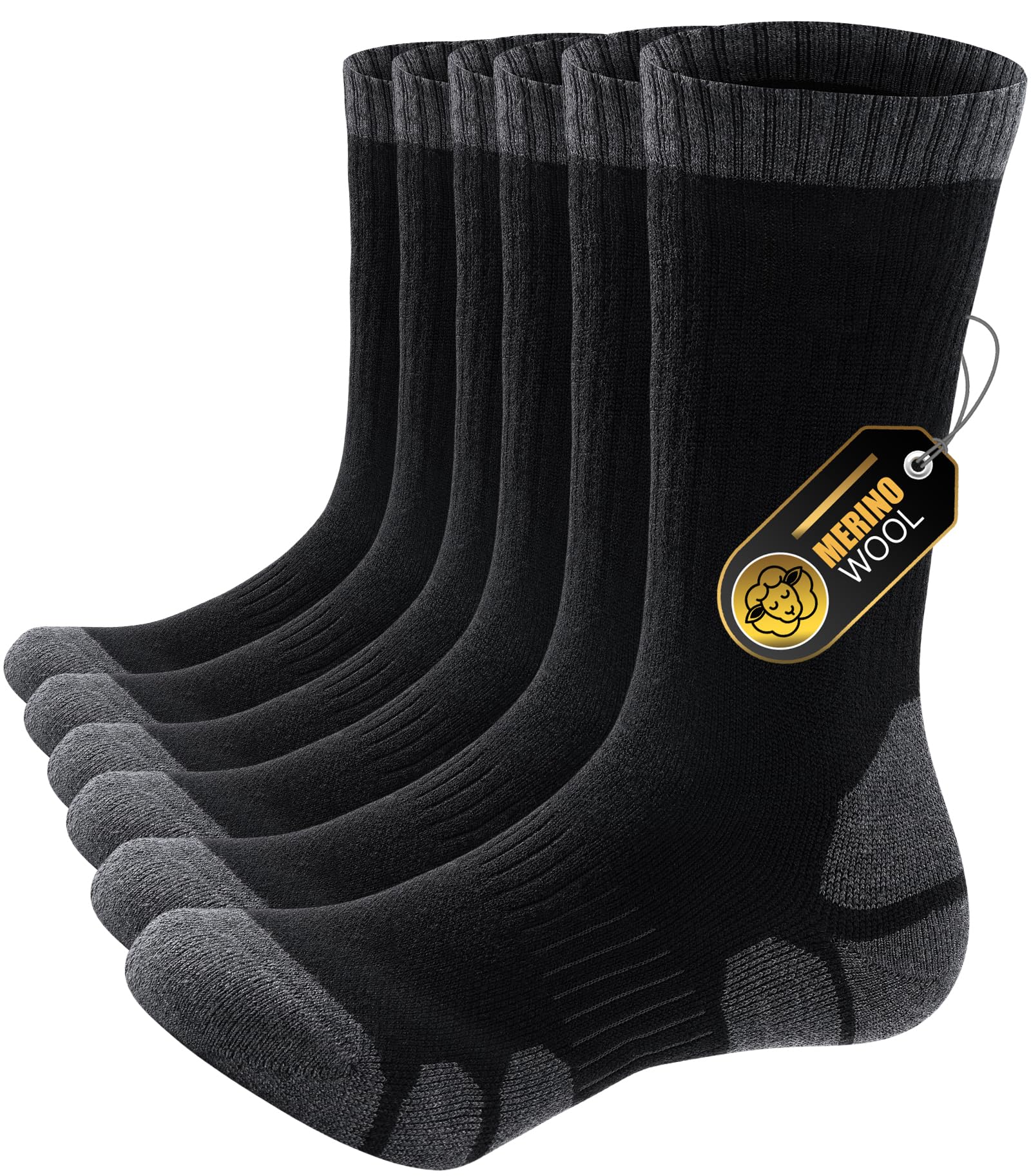 PULIOU Wandersocken Merino Socken Herren Damen, Outdoor & Trekking-Socken, Anti-Blasen, Gepolstert Arbeitssocken Laufsocken Sportsocken (3 Paar)