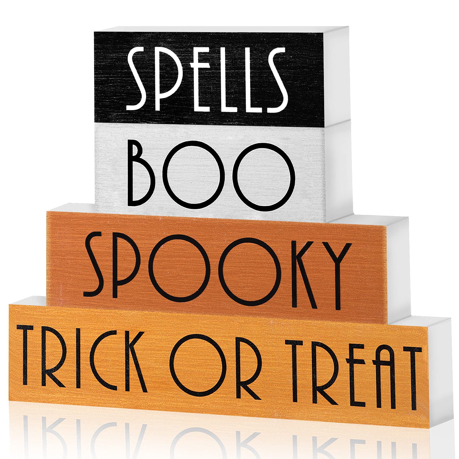 Blulu Halloween Tabletop Decorations Halloween Wooden Block Table Centerpiece Halloween Wood Tabletop Sign Supplies for Halloween Party Tabletop Decor Home Room Kitchen Table Fireplace Bar Ornaments