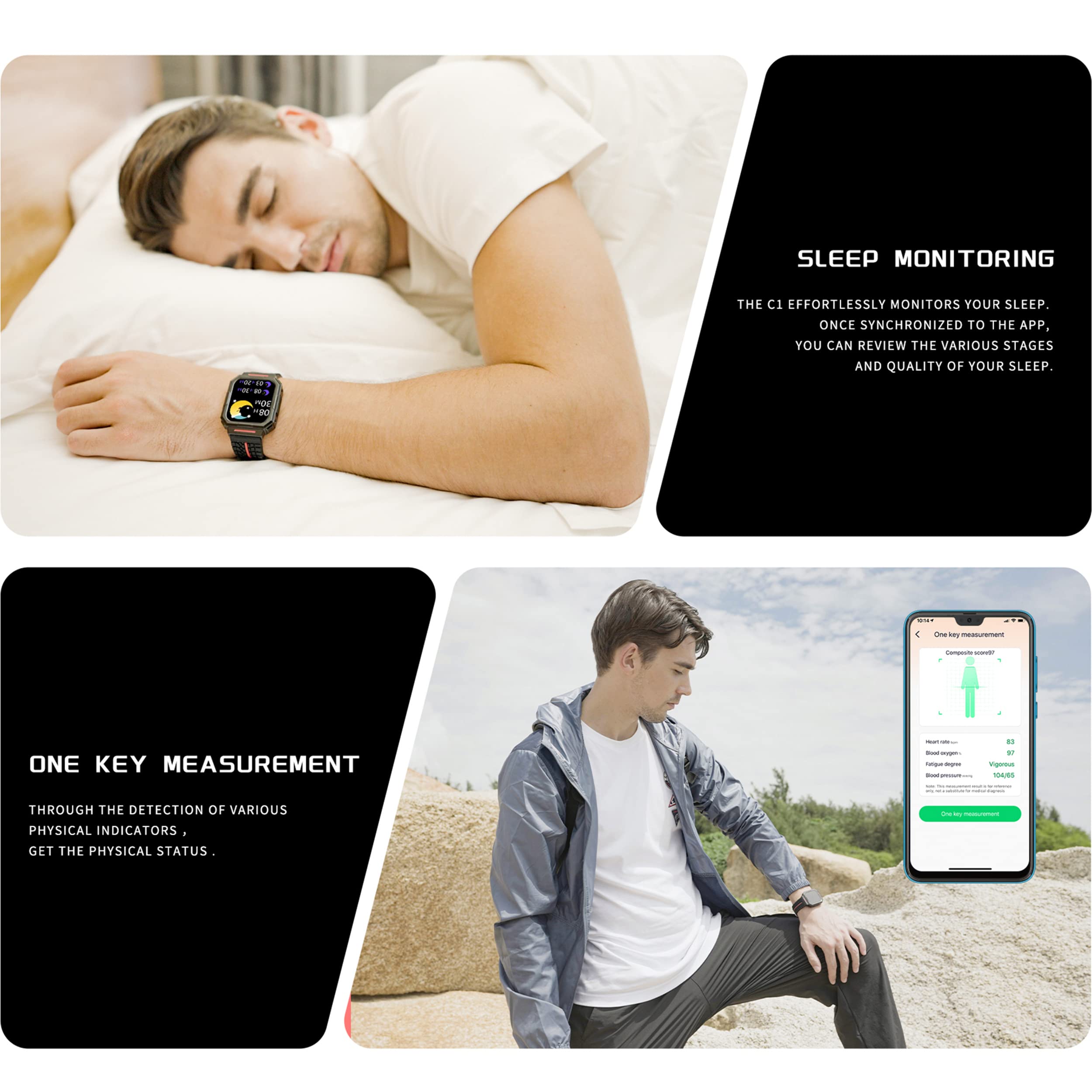 Smartwatch dla mężczyzn, 1,69 cala Wodoodporny IP68 Bransoletka Aktywność 22 Tryby Sportowe z Pulsometrem Monitora Uśpienia Monitora aktywności Stoper Kalorie Krokomierz dla Androida iOS