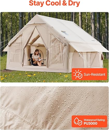 Vista 5 de VEVOR Inflatable Tents for Camping, Easy Setup Blow up Tent with Hand Pump, 4 Season Glamping Tent with Stove Jack, Doors & Mesh Windows, Storage