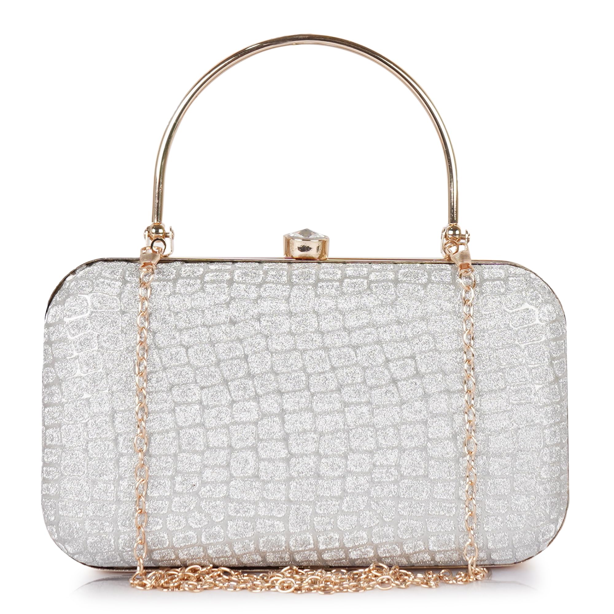 PU Stylish Trendy Metal Design Gold Chain Strap Crossbody Ladies Women Shoulder Clutch-image-35