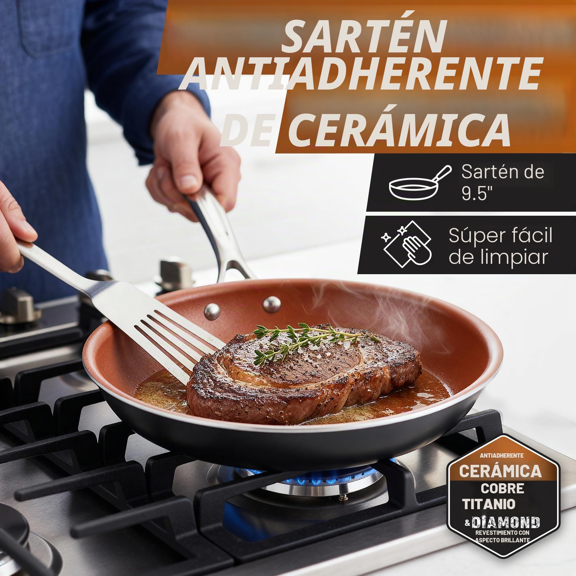 GOTHAM STEEL - Juego completo de ollas y sartenes de 20 piezas, utensilios de cocina y utensilios para hornear, Revestimiento de cobre cerámico antiadherente
